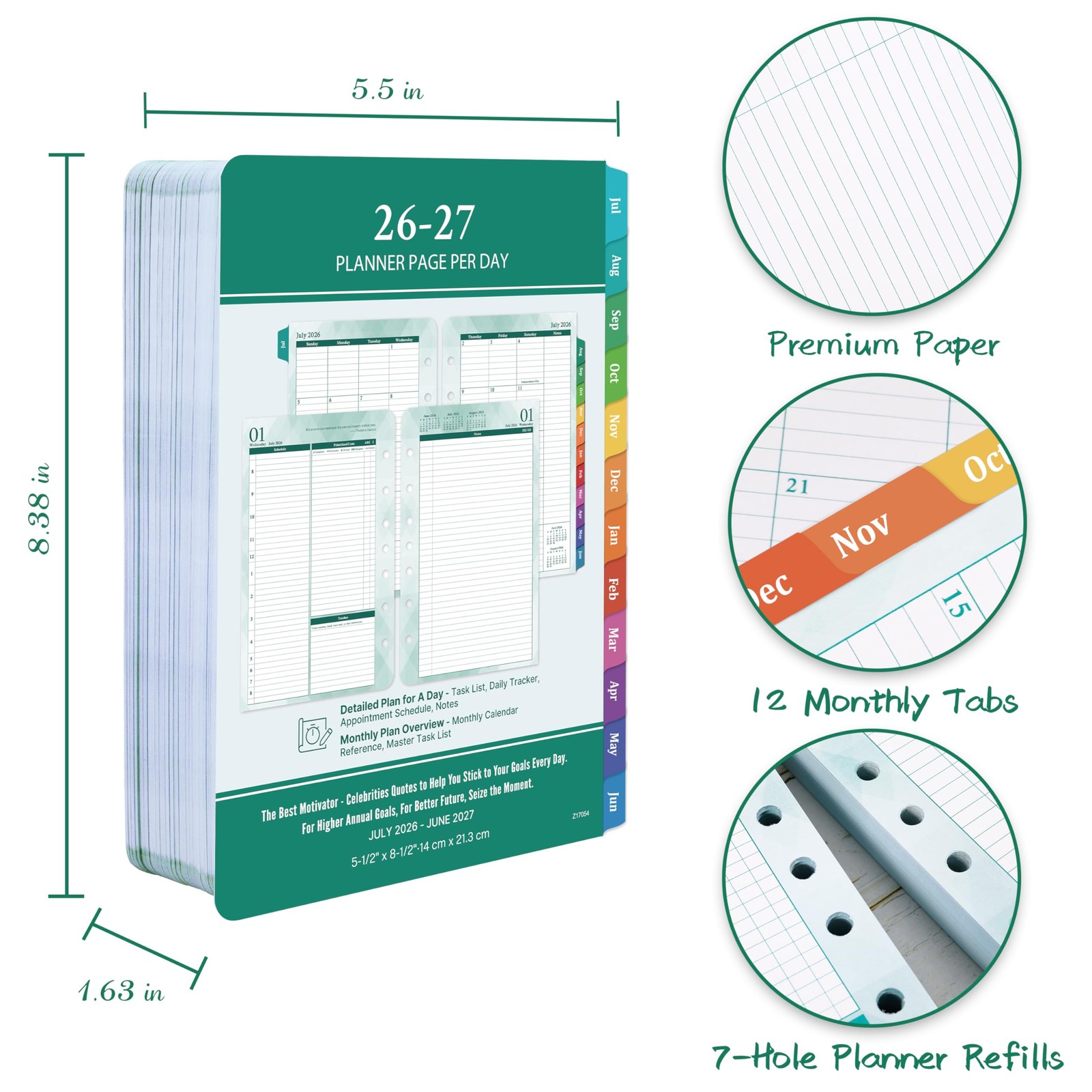 20262027 Planner Refills – Jul.2026 Jun.2027, Two Pages Per Day Daily ＆ Mont…