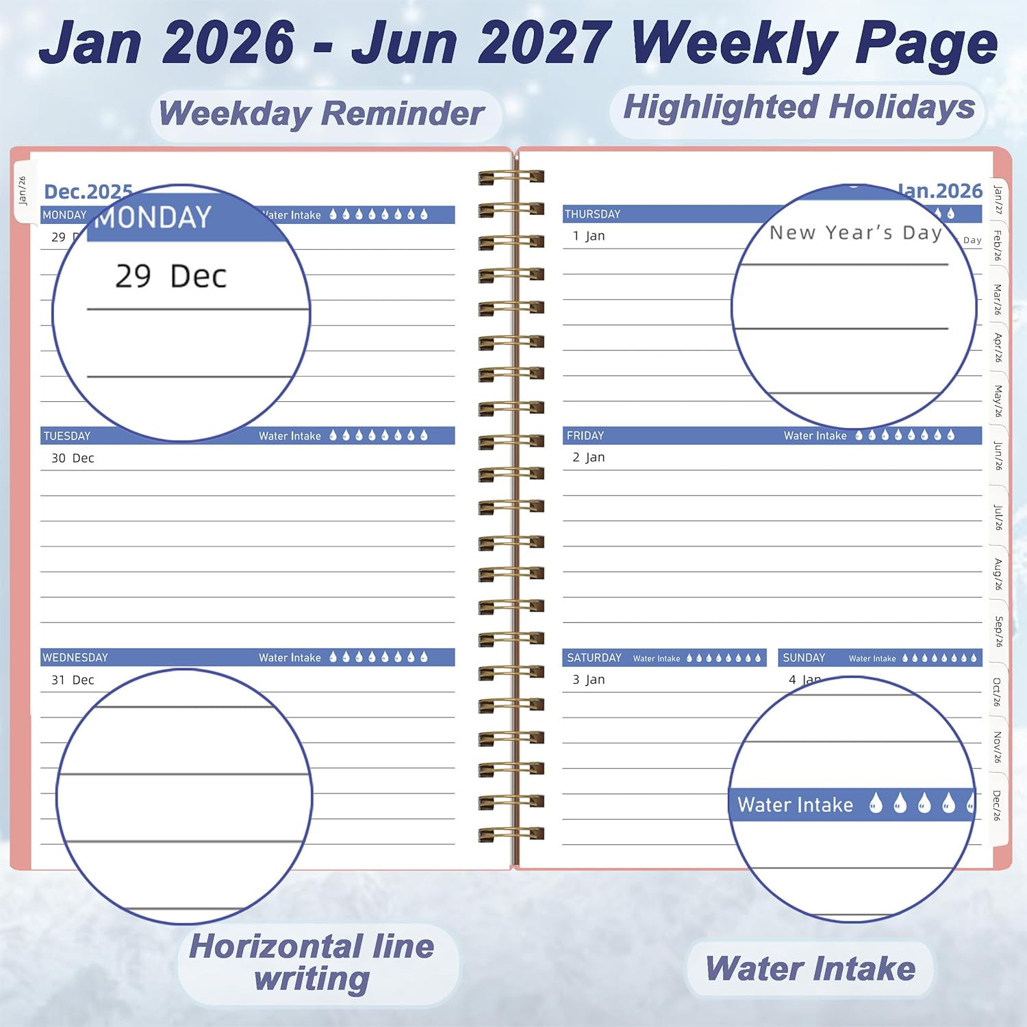 Day Planner 2026-2027, Weekly and Monthly Planner 2026, from Jan 2026-Jun 2027,