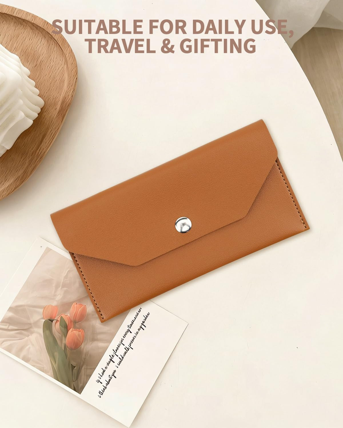 1 Pieces Money Saving Binder, Brown PU Leather Cash Envelopes Cash Wallet, Reusa