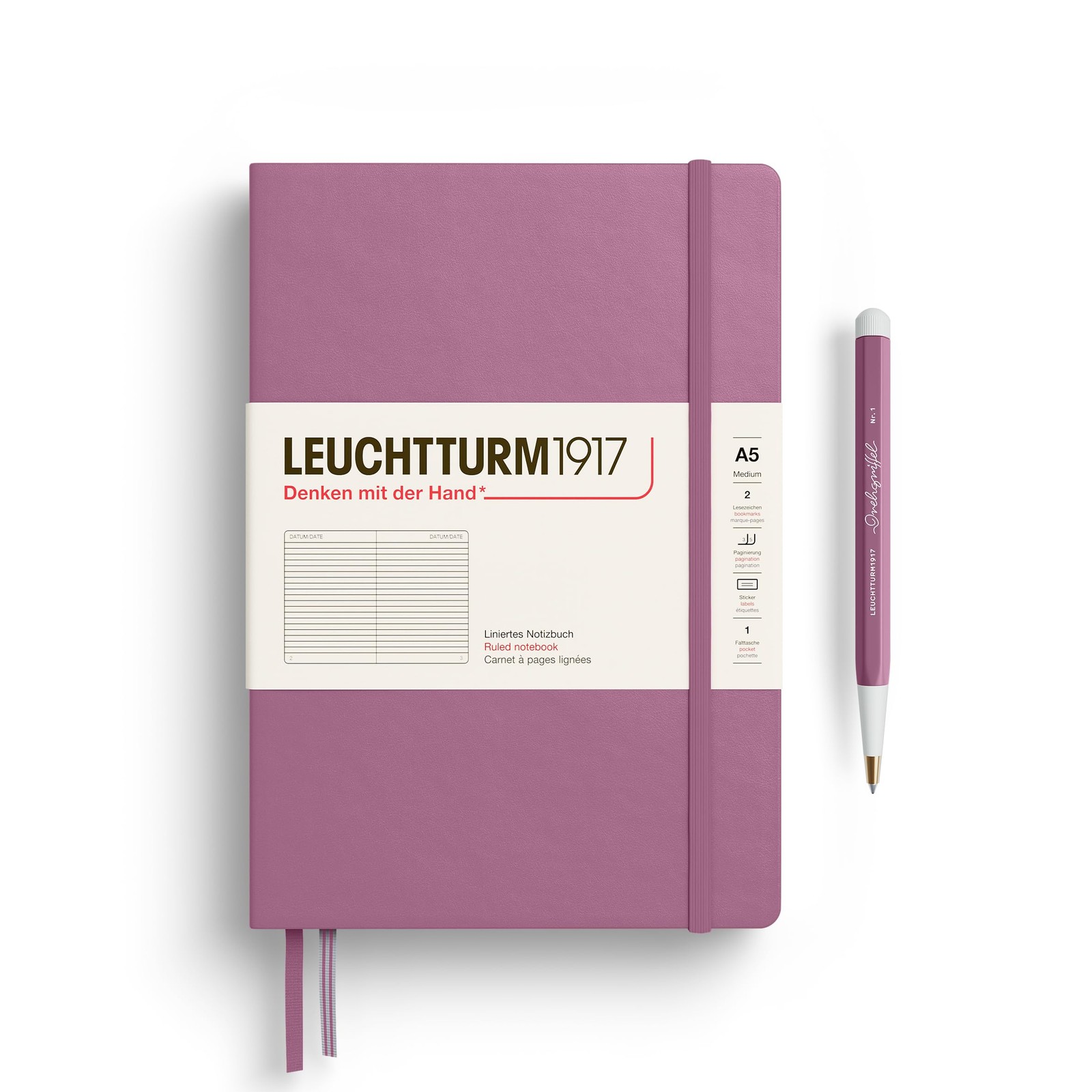 LEUCHTTURM1917 Medium A5 Hardcover Notebook Dusty Rose Ruled 251 Pages