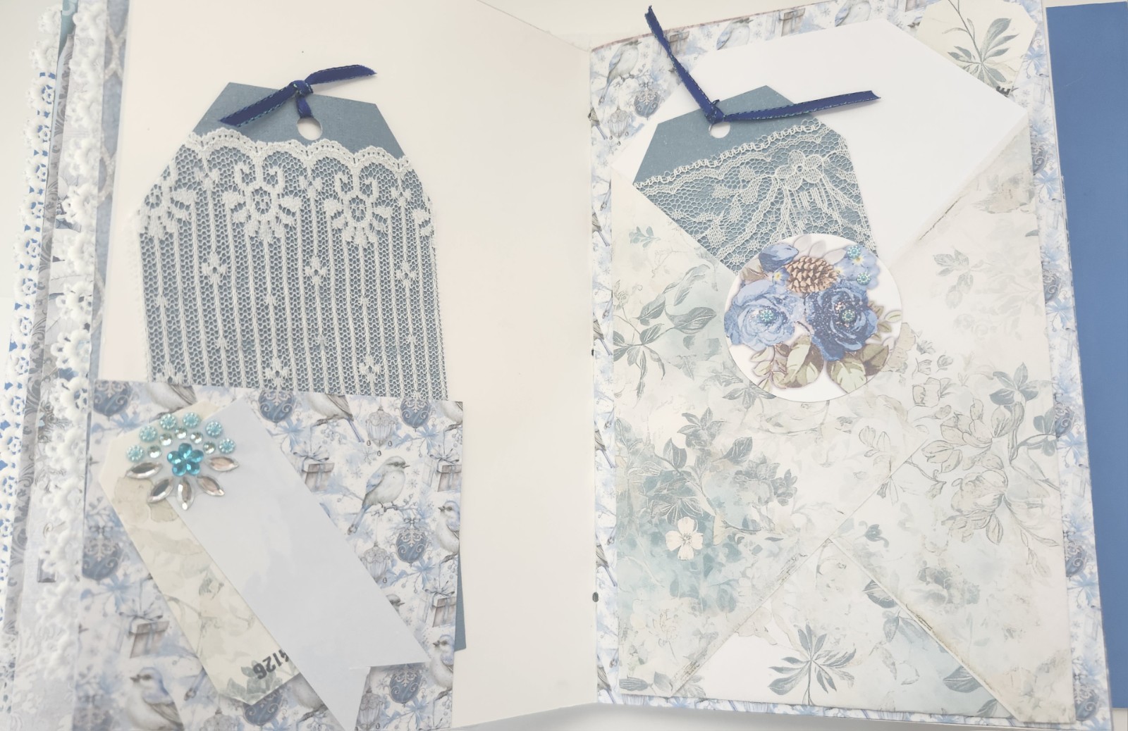 “WINTER JOURNEY” Handmade XL Journal Bejeweled Wintry Blues Keepsake 98pgs