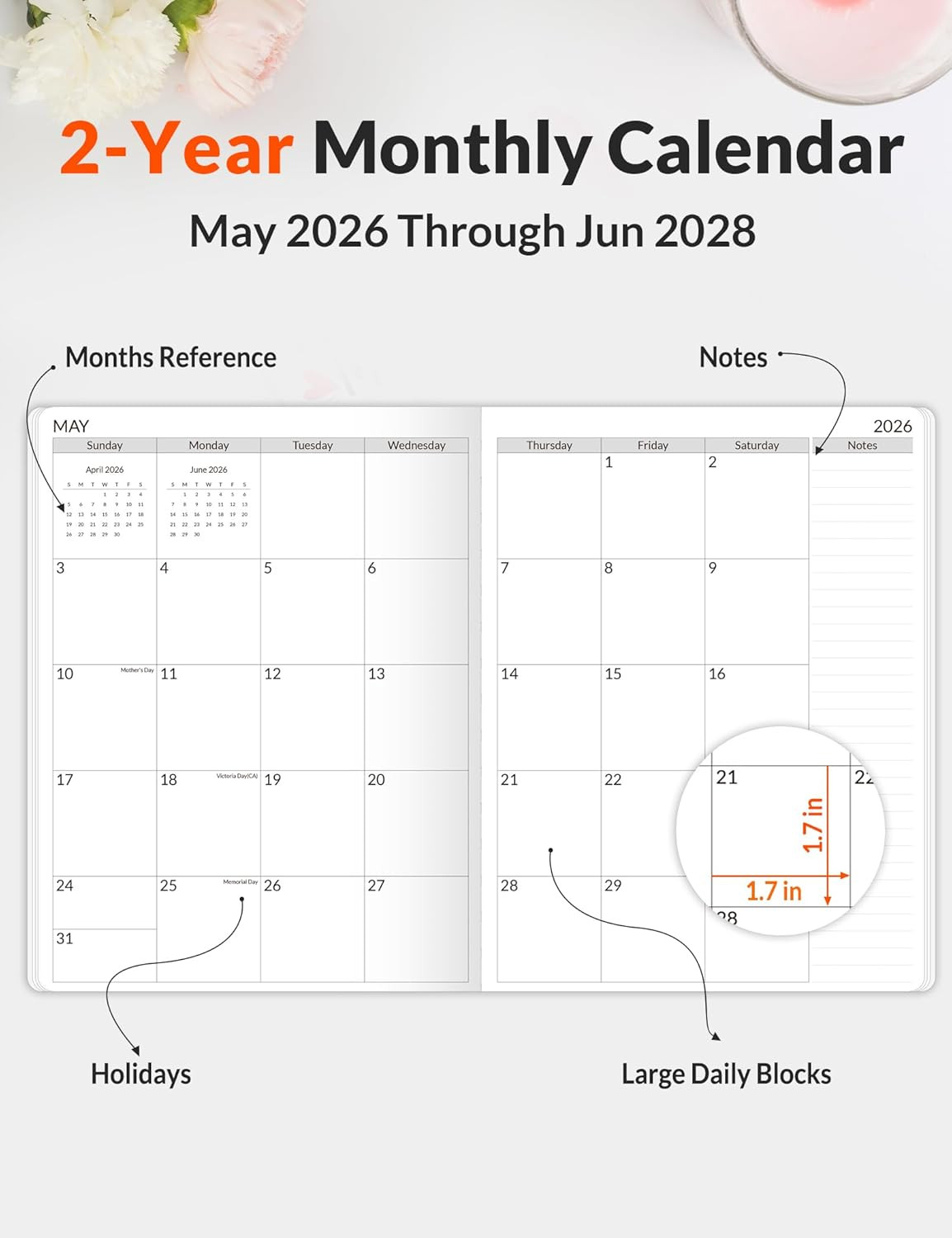 Monthly Planner May 2026 to June 2028-7″ X 10″ Large Calendar Book – Big Size De