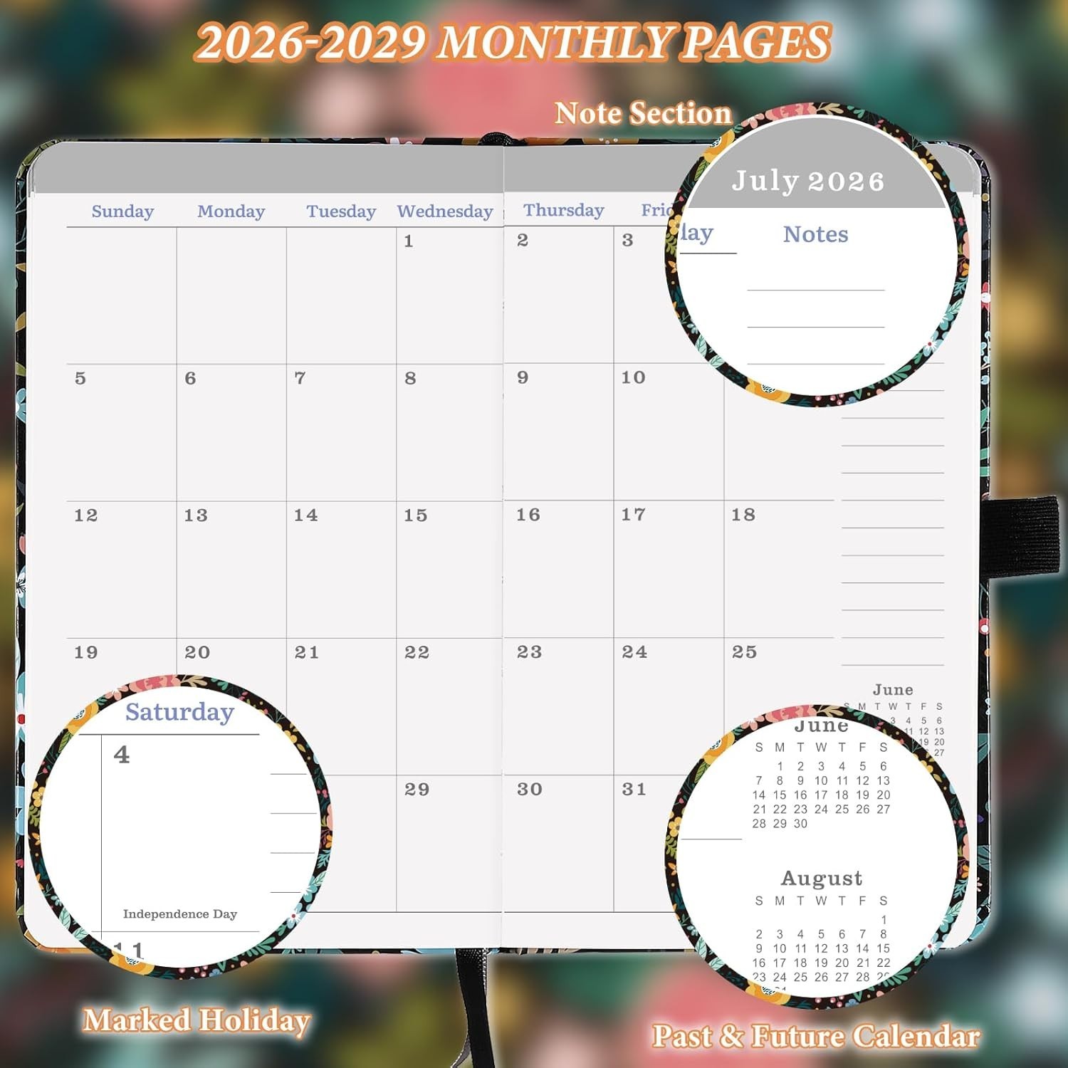 Versatile Monthly Organizer 2026-2029 with Pen Holder & Holiday Highlights