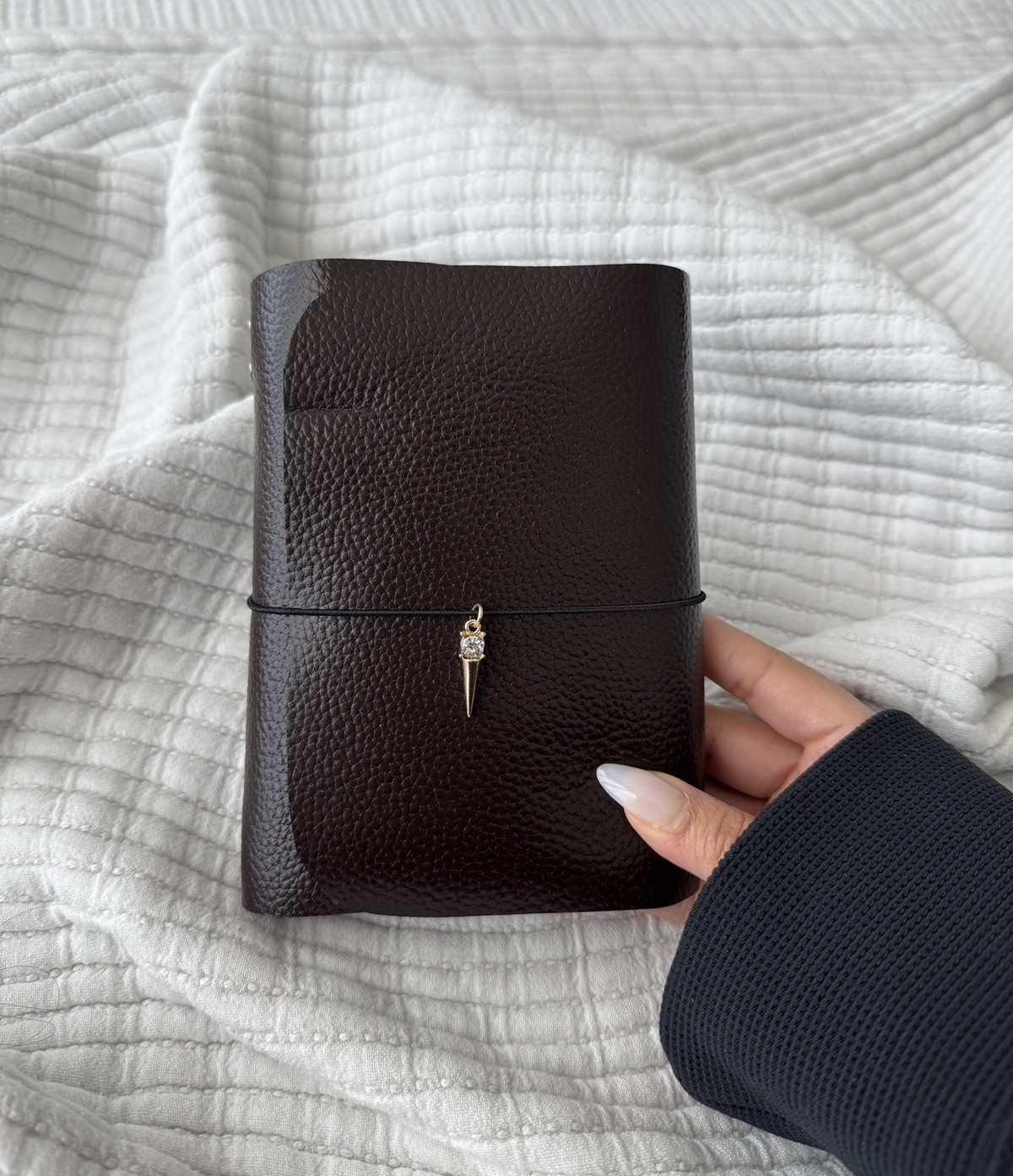 Dark Brown Leather Journal Cover with Charm A6
