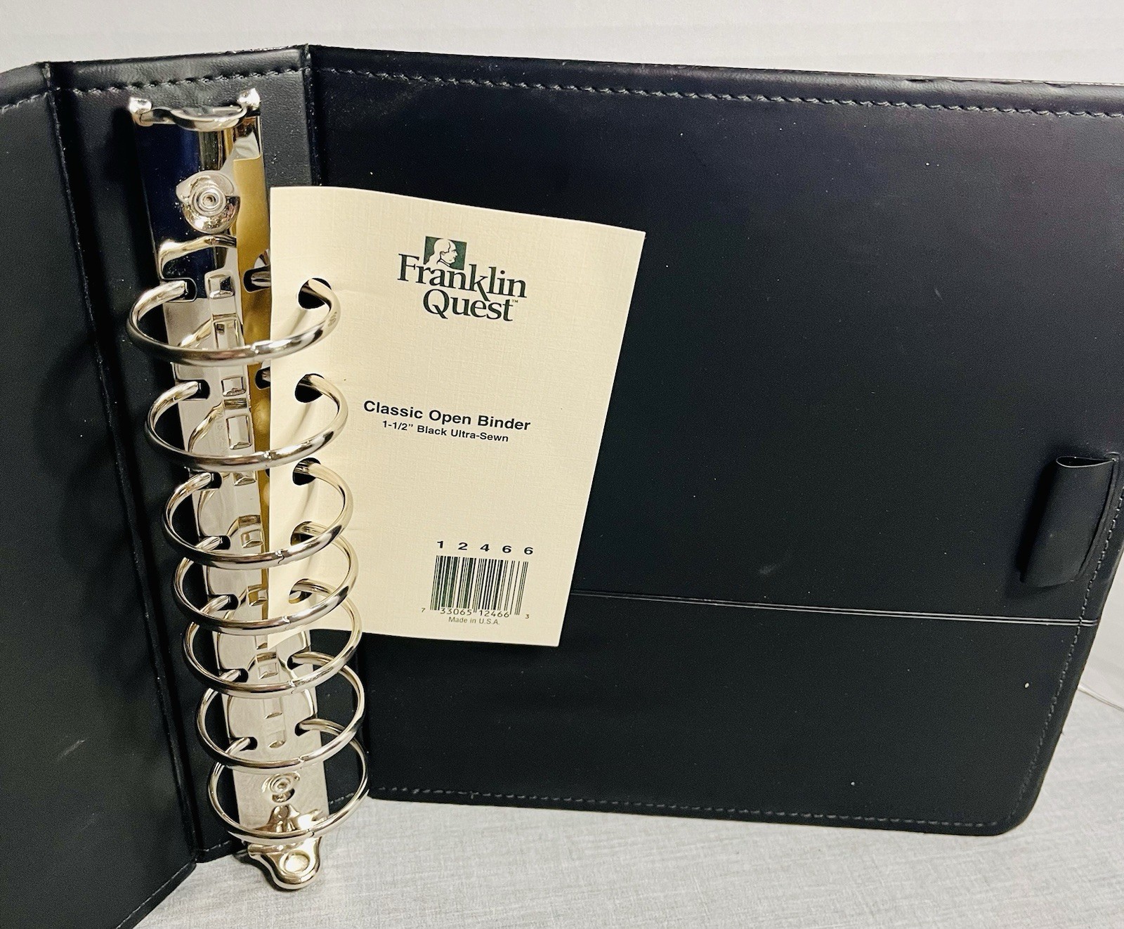 Franklin Covey Quest Classic Leather Open Binder Planner Black 7 Ring 1.5 x 11