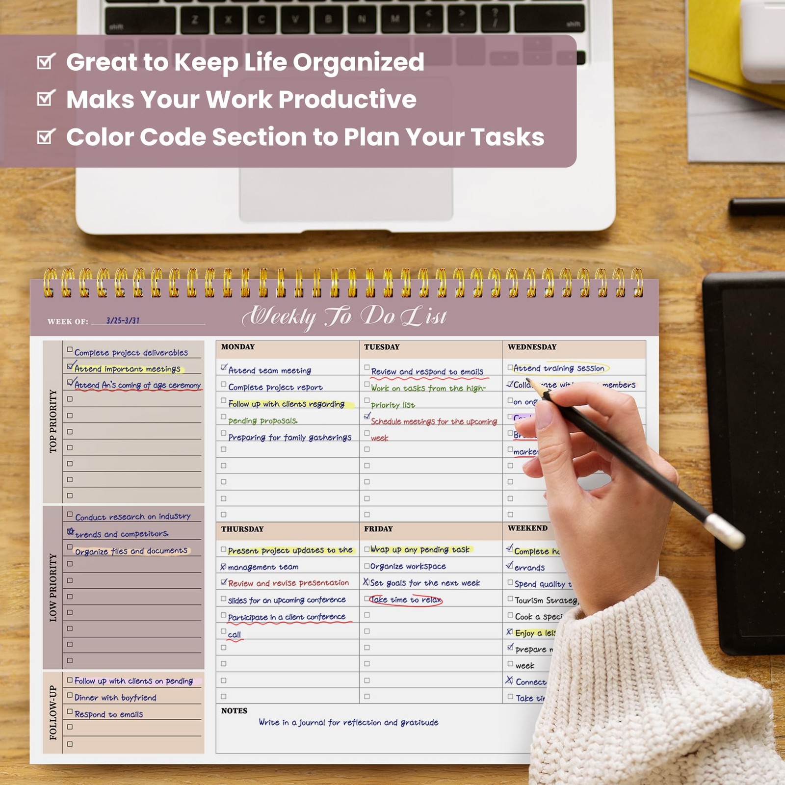Weekly To Do List Notepad with 52 Undated 1 Pack, a-Midnight Lilac