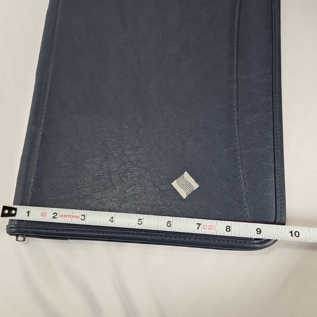 LEED’S Navy Blue Leather Organizer Folio Case Notepad Planner Folder Zips