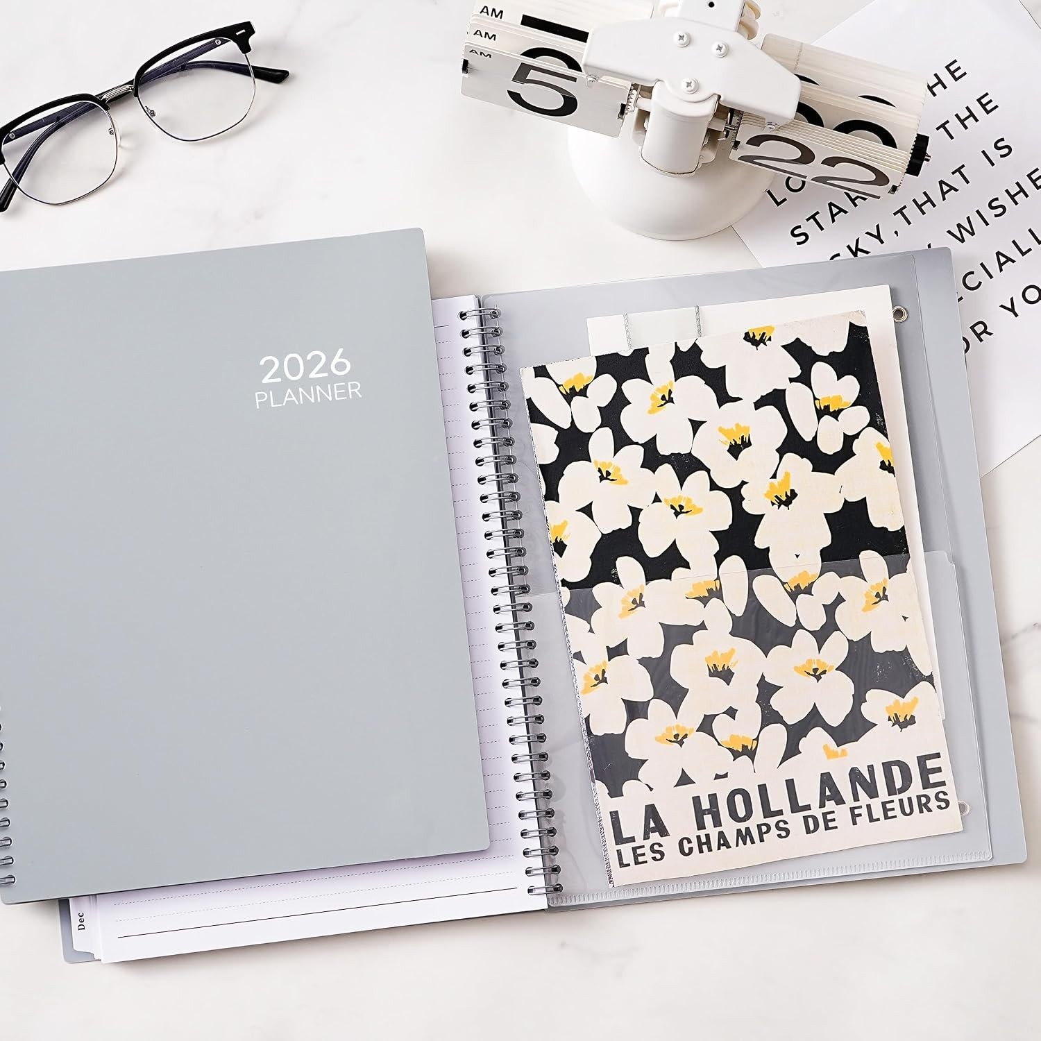 Comprehensive 2026 Planner – Gray, 9″ x 11″ with Easy Access Tabs & Pocket