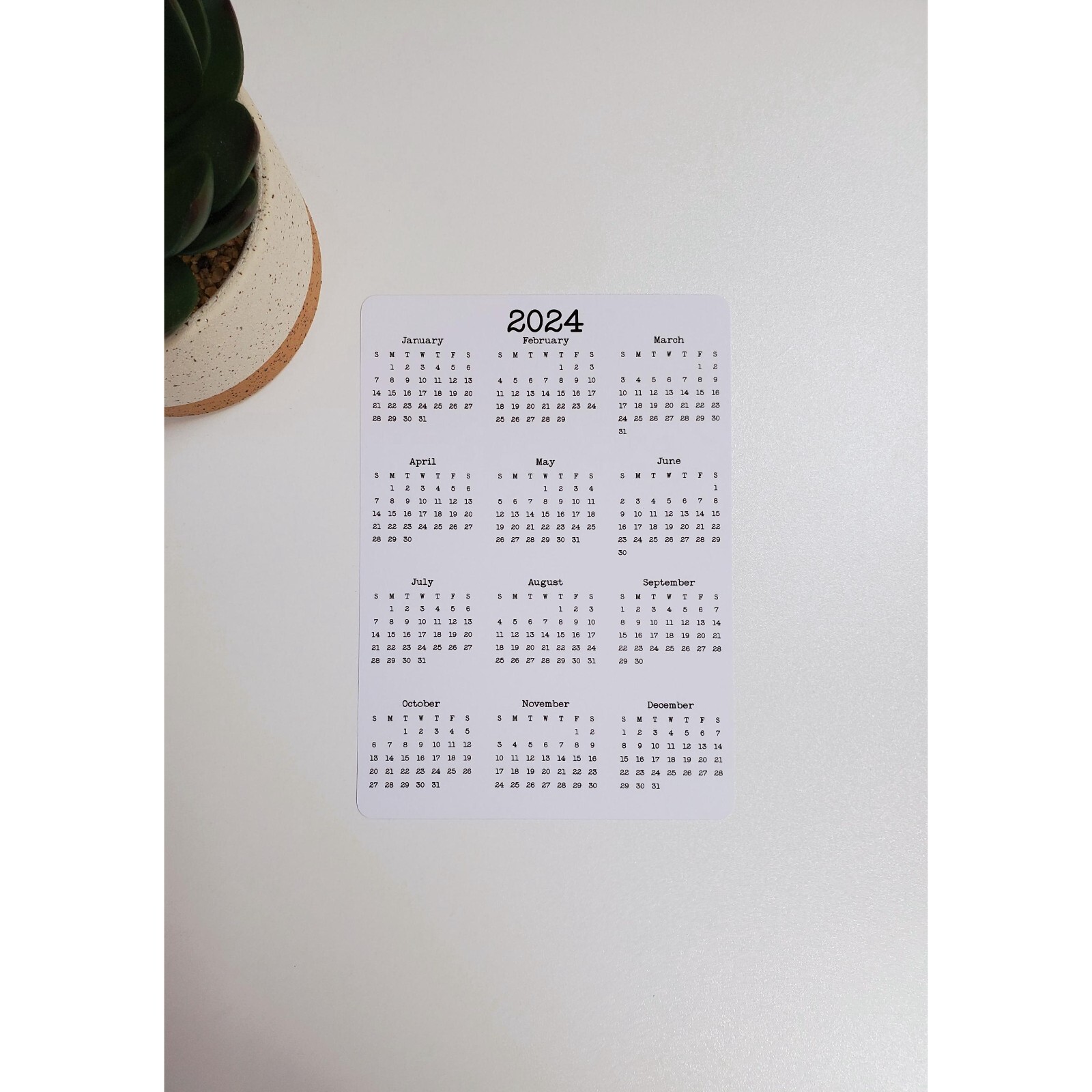 Year At A Glance Cardstock Calendar | NOT A STICKER | White Cardstock | 5″ x 7″