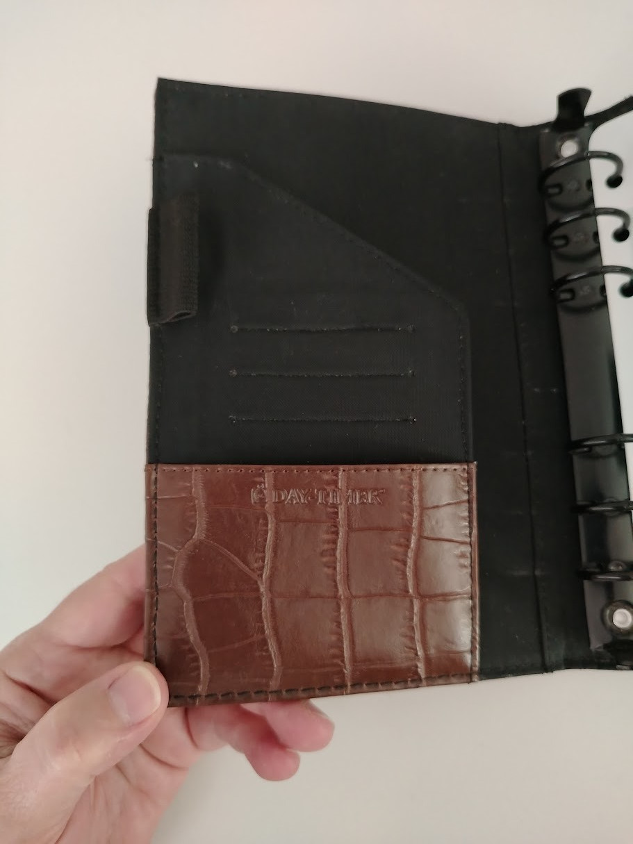 Vtg Day-Timer Desk Planner Organizer Binder 6 rings Brown Embossed Leather Croc