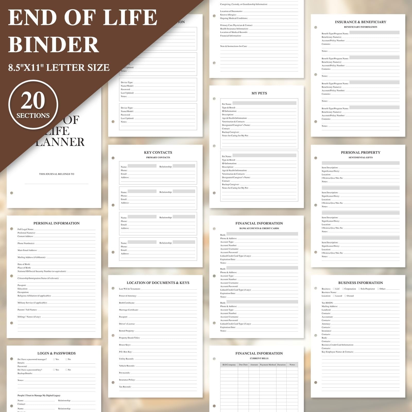 End of Life Binder Organizer – Final Wishes Planner, Estate Document Folder, 8 D