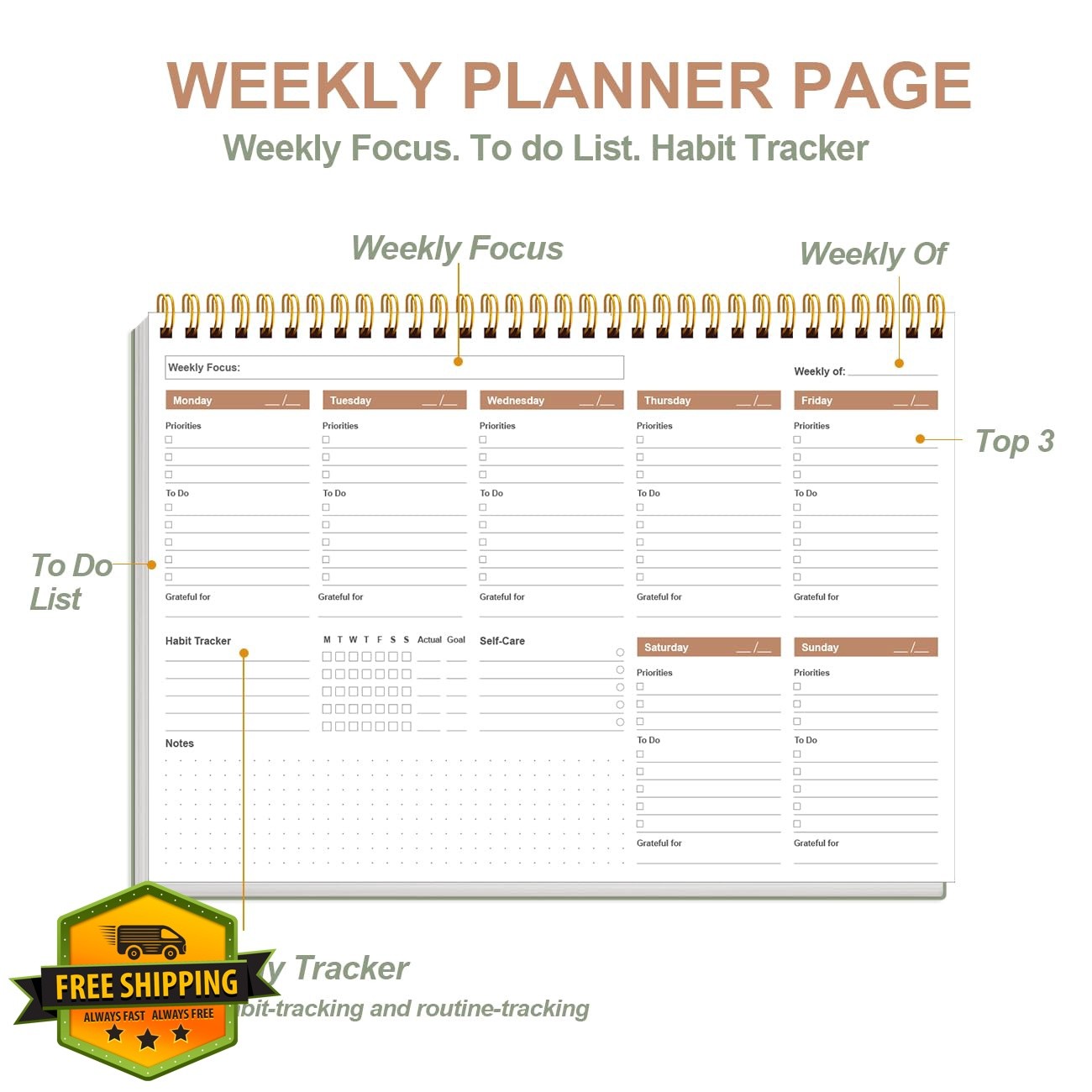 Yaridar Weekly Planner Green 8″x11″