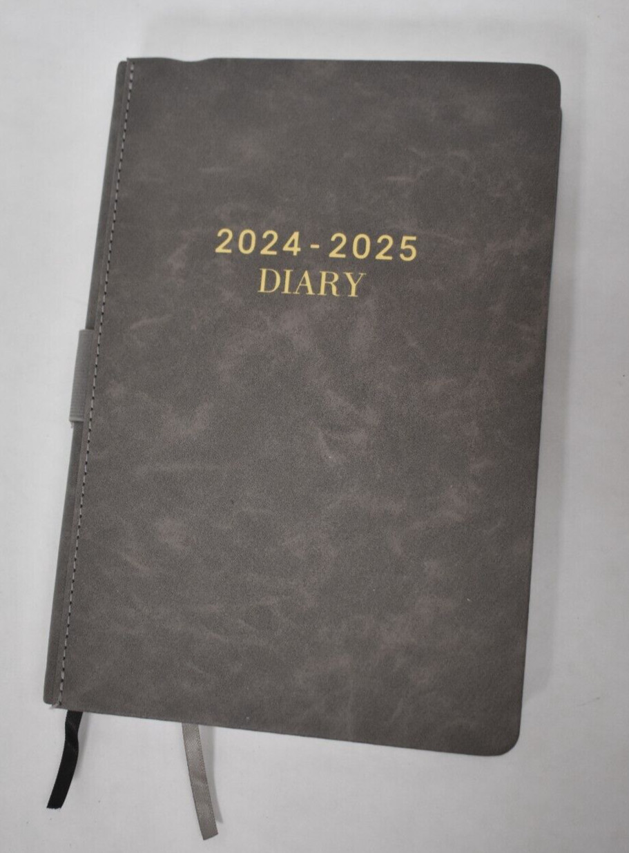 18 Month 2024-25 Diary Journal Notebook Hardcover Gray w Ribbon Marking
