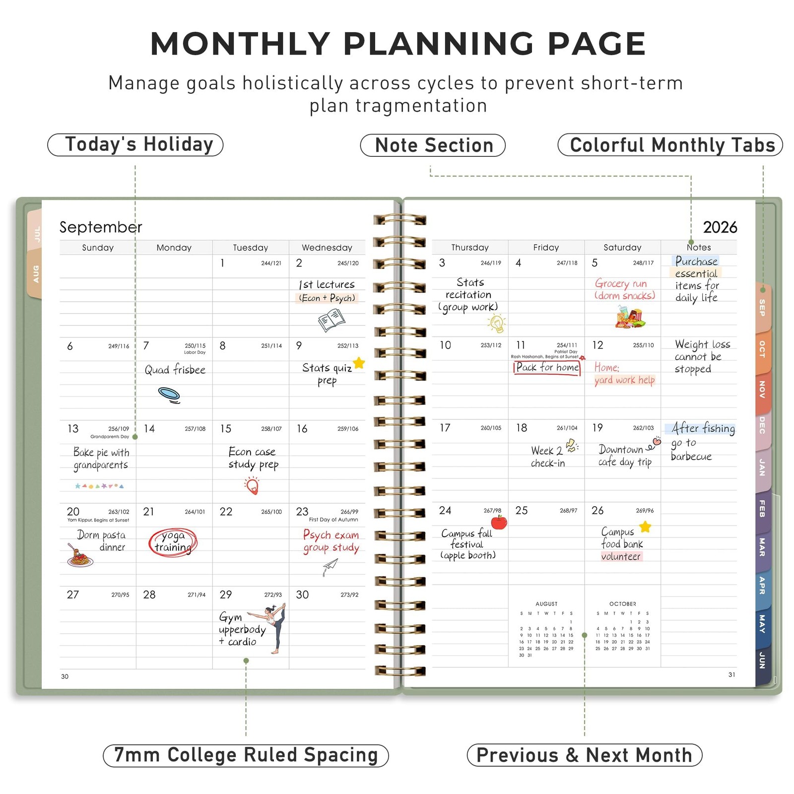 RETTACY Academic Planner 2026-2027, Weekly and 8.5″ x 11″, Light Green