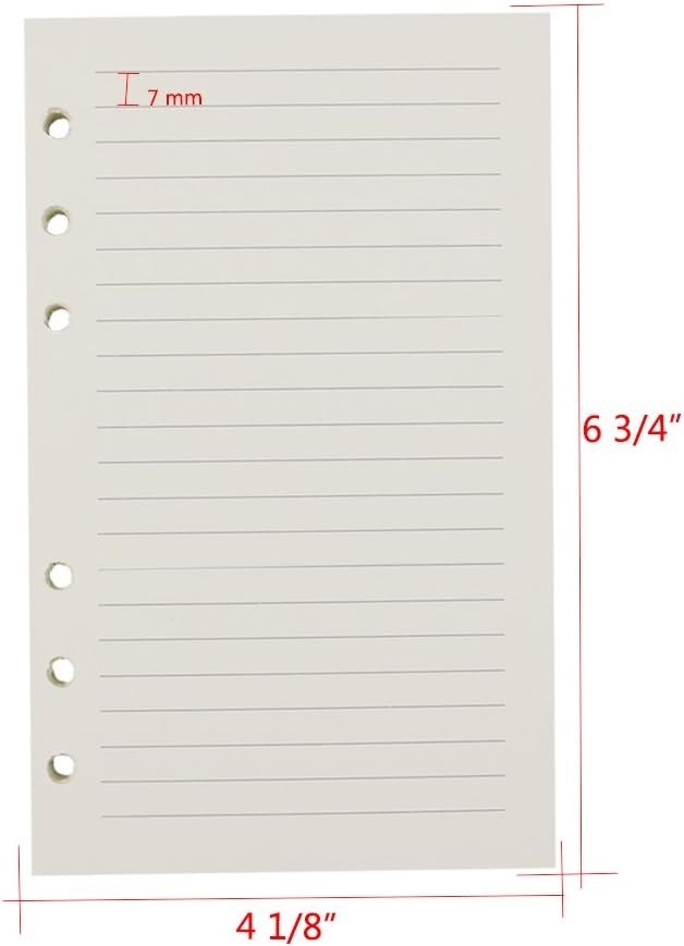 6-Ring A6 Binder/Planner Refill Paper, 6 Hole,6 3/4 X 4 1/8 Inches Refillable Wh
