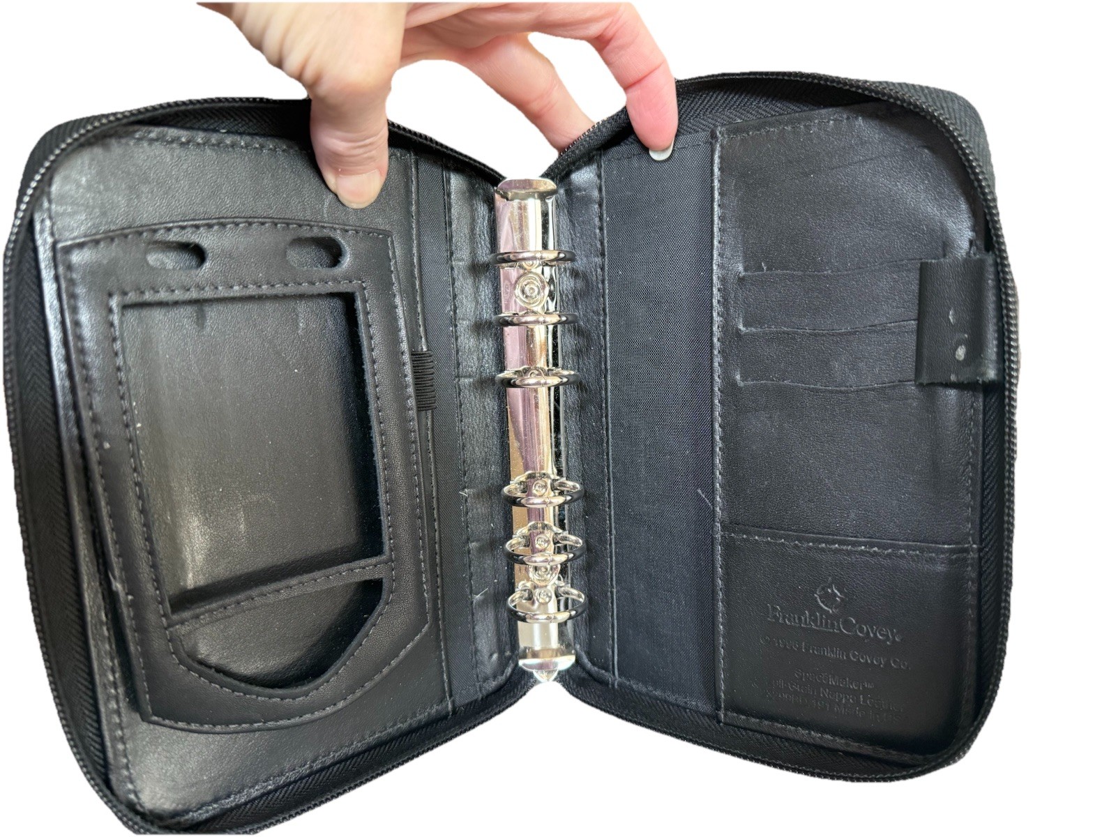 Vintage Franklin Covey 6-Ring Zip Around Black Full Grain Leather Binder 1996