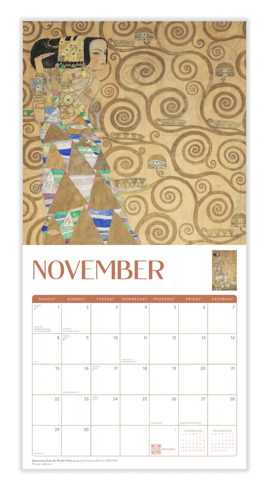 Klimt Calendar 2026 | 12″ x 24″ 12 Month Calendar | Marble City Press