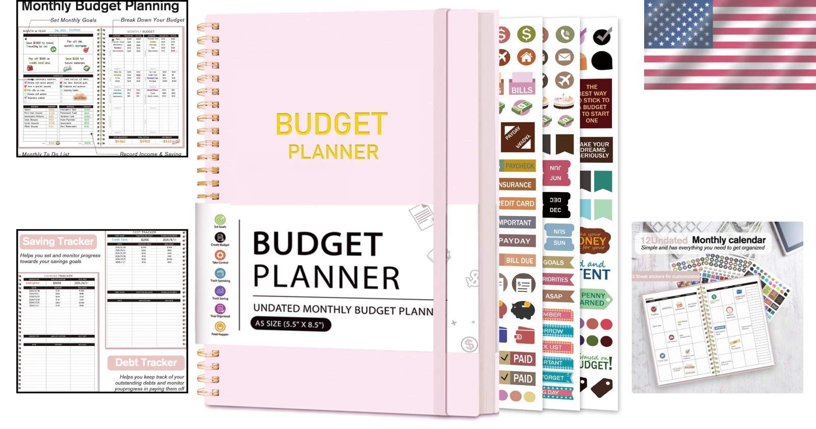 2024 Budget Planner – Undated Notebook with Stickers & Expense Tracking Features