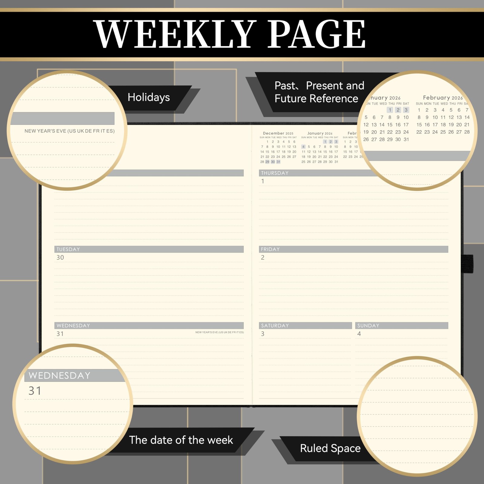 2026 Planner – Leather Planner 2026 Weekly and Monthly, Jan.2026 – Dec.2026,