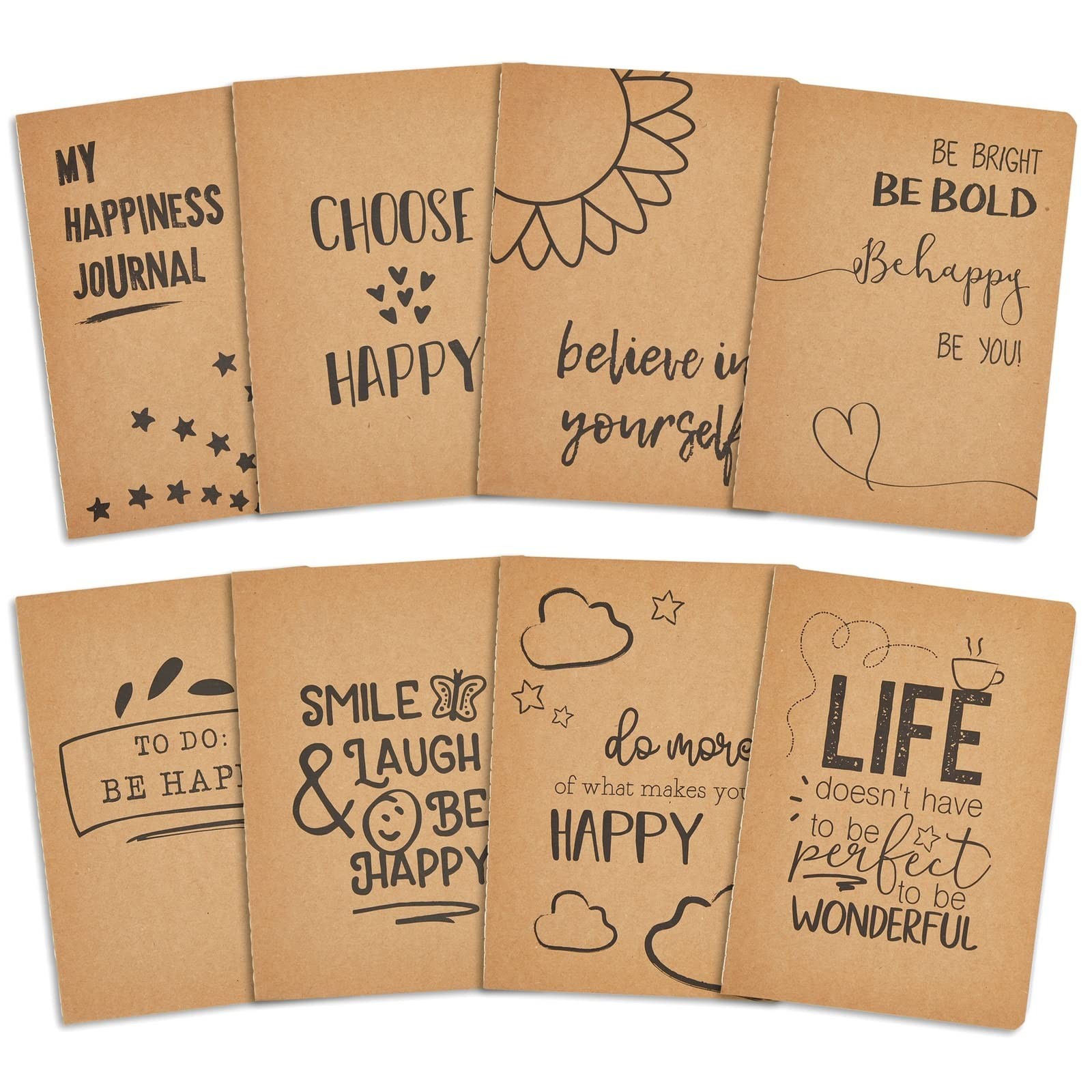 Paper Junkie Inspirational Notebooks Set – 8 Pack A5 (5.8 x 5-x-8-inch, white