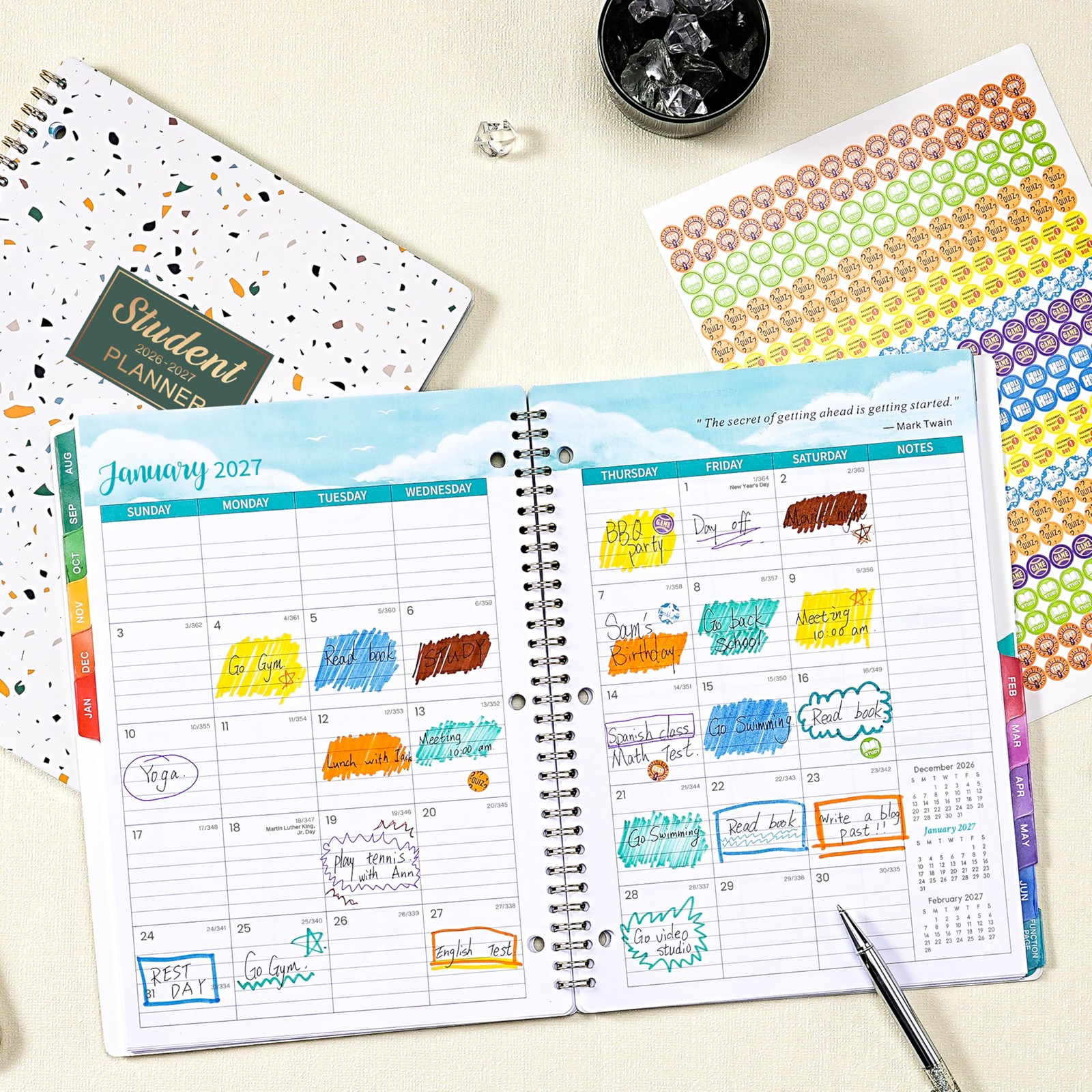 Student Planner 2026-2027 – Weekly and Monthly 9″ x 11″, White