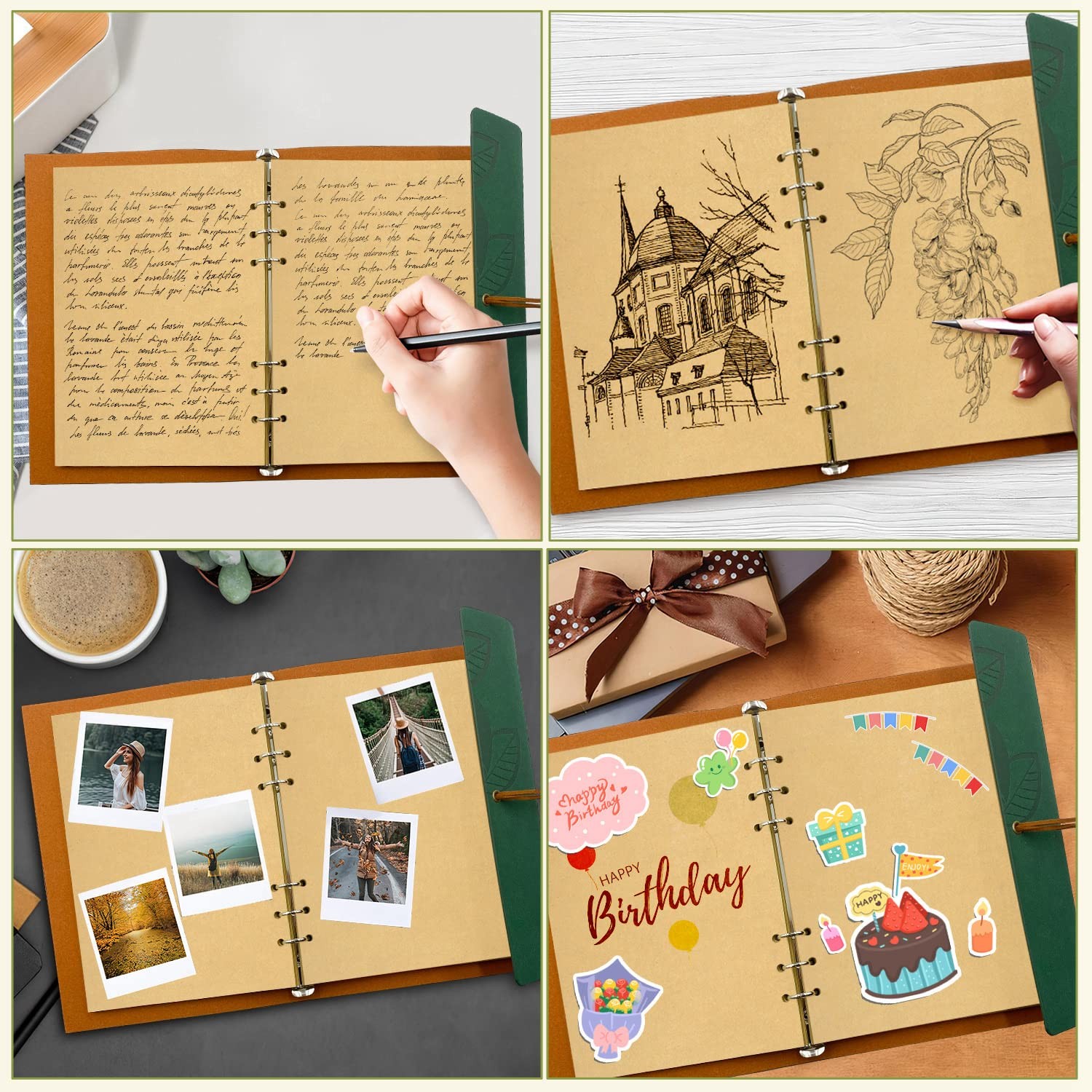 PU Leather Journal Notebook, Vintage Refillable Bound Travel A5 Grün, Green