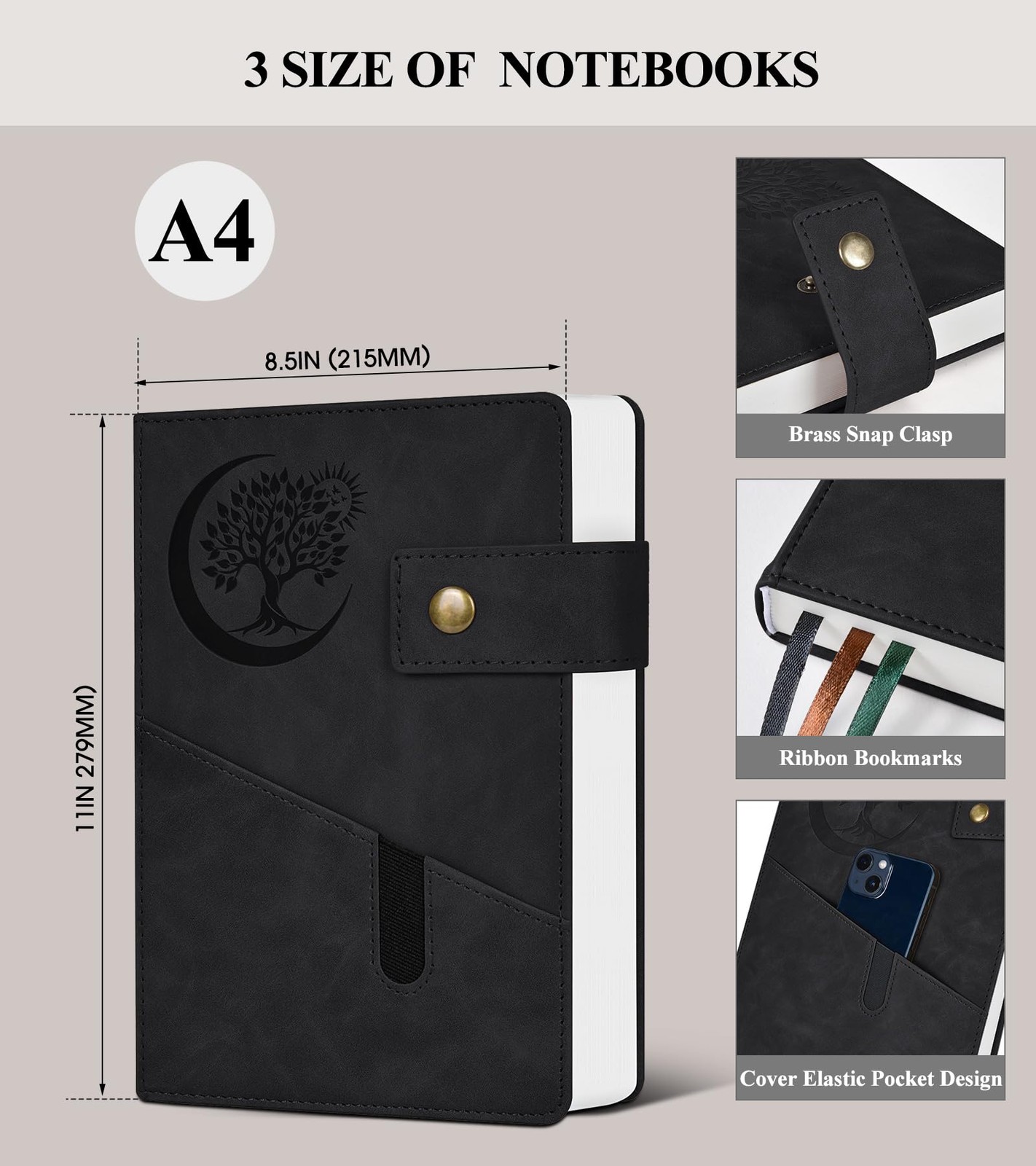 PAIBAS 8.5 x 11 Lined Notebook Journal 366 Pages A4 (8.5″ x 11″), Black
