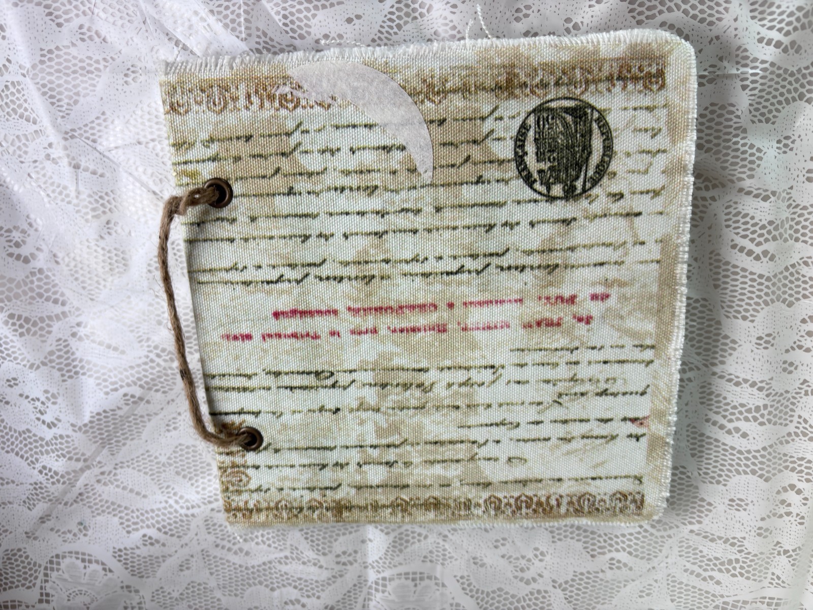 Handmade Junk Journal Archangel Gabriel 7×7 140 pages fabric cover rope tied