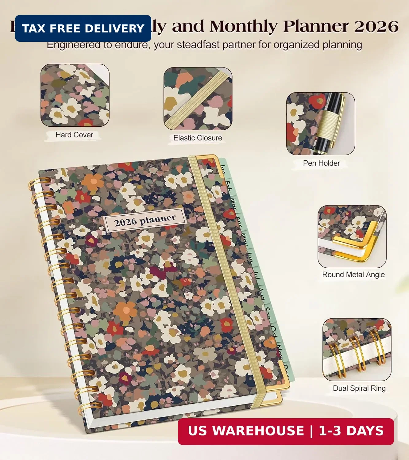 2026 Planner, Hardcover Weekly and Monthly Planner for Women, January 2026 – Dec