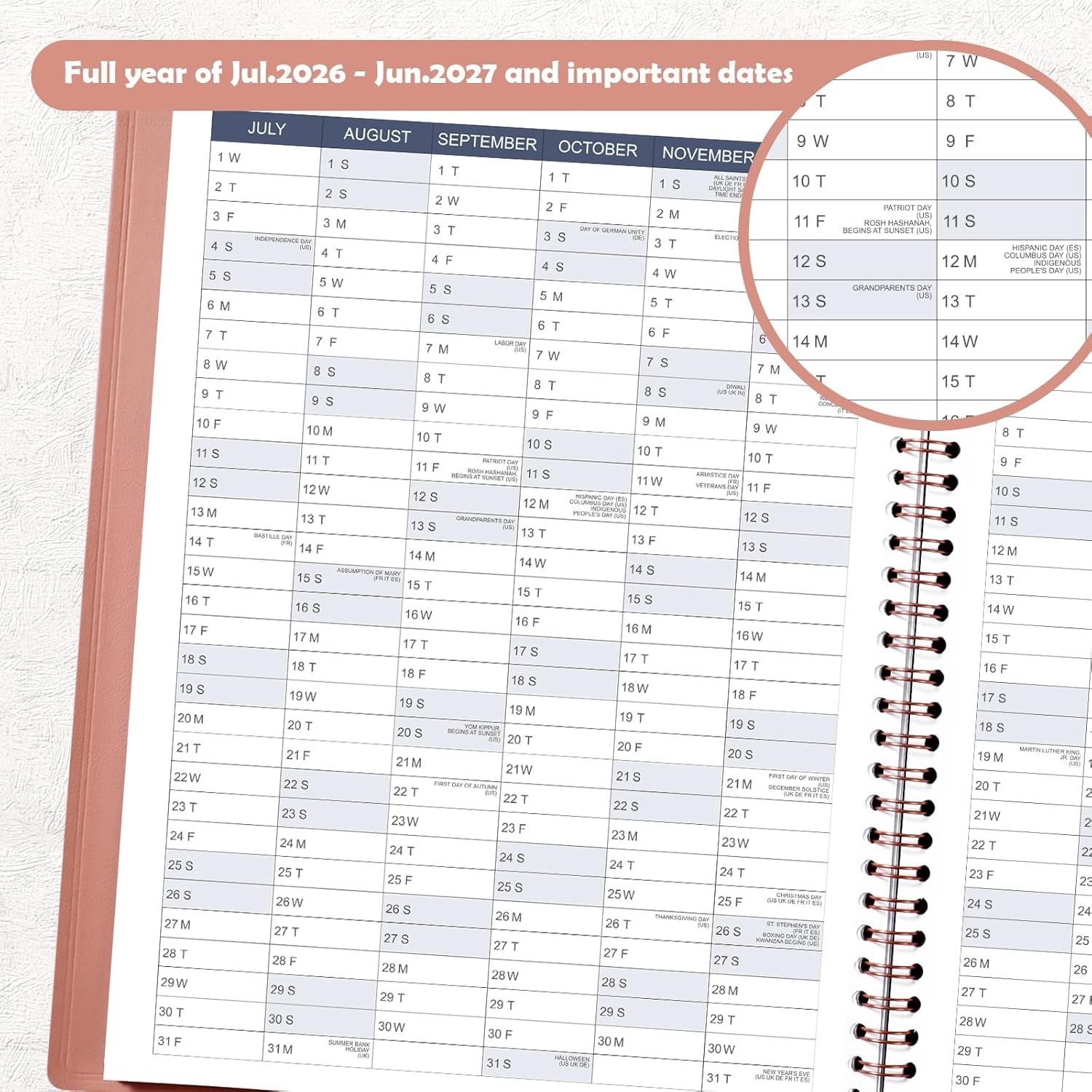 2026-2027 Weekly Planner – 9×11 with Twin-Wire Binding & Leather Finish