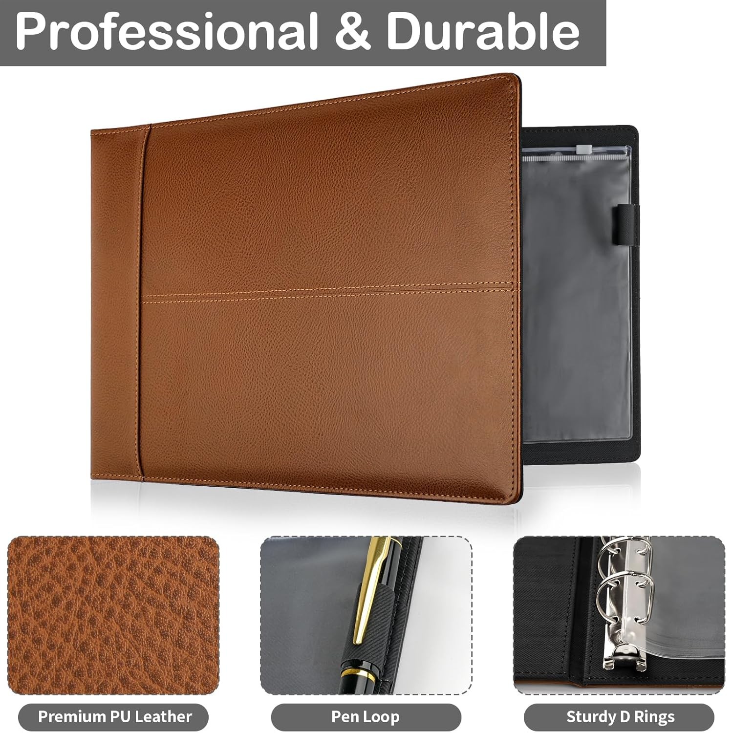 Ring Checkbook Binder Premium Leather Organizer 7 Ring Business Checkbook Holder