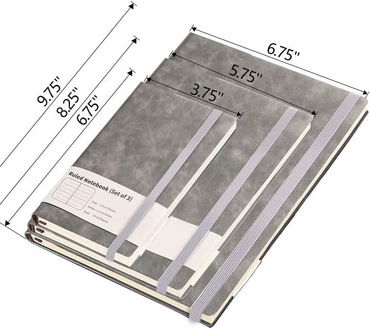 Notebook/Journal (Set of 3), Classic Lined – 200 Pages, 100 GSM Thick Paper Grey