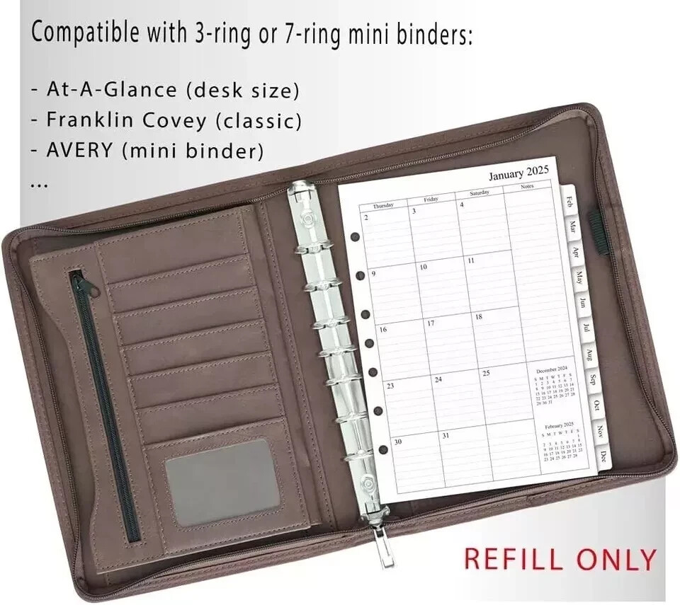 Monthly Planner Refill 5-1/2 x 8-1/2 Two Pages Per Classic/Size 4 2024-2025