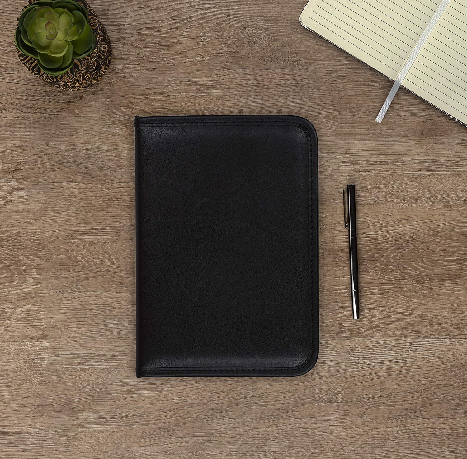 Professional Padfolio, Faux-Leather Mini Portfolio, with 5 X 8 Writing Pad, Blac