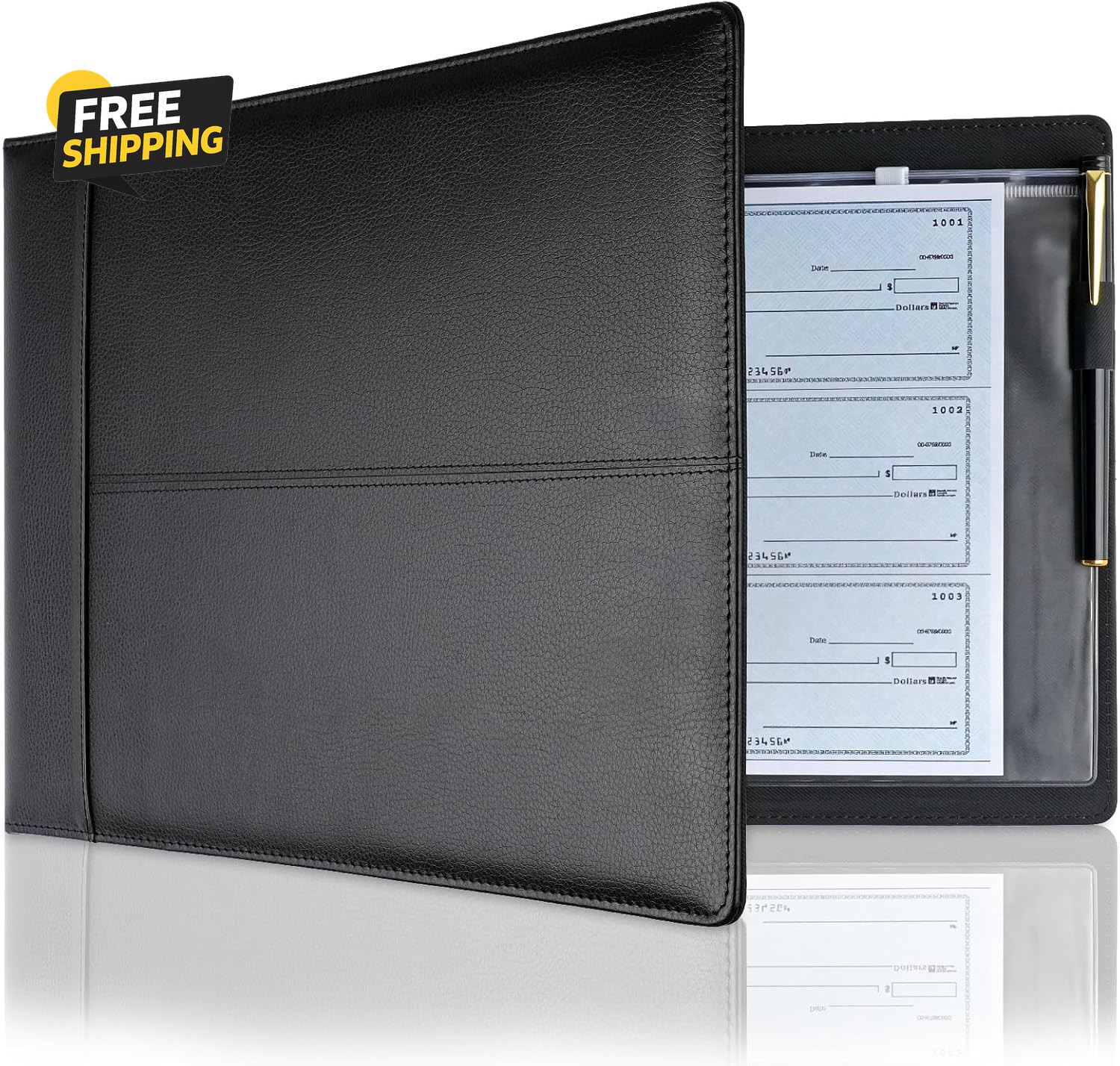 Professional 7 Ring Business Checkbook Binder Premium PU Leather Organizer for 3
