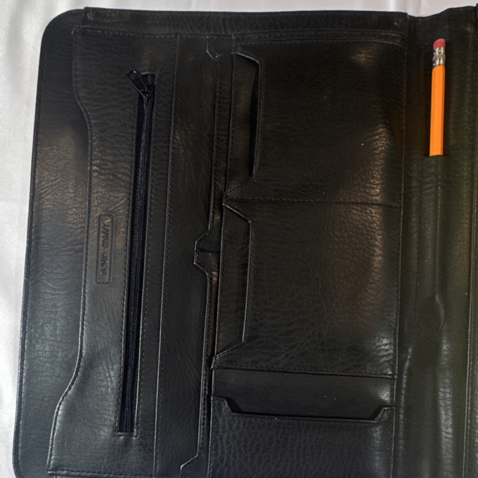 Day-Timer Black Leather Large Organizer Zippered Folio Notepad Pencil Holder