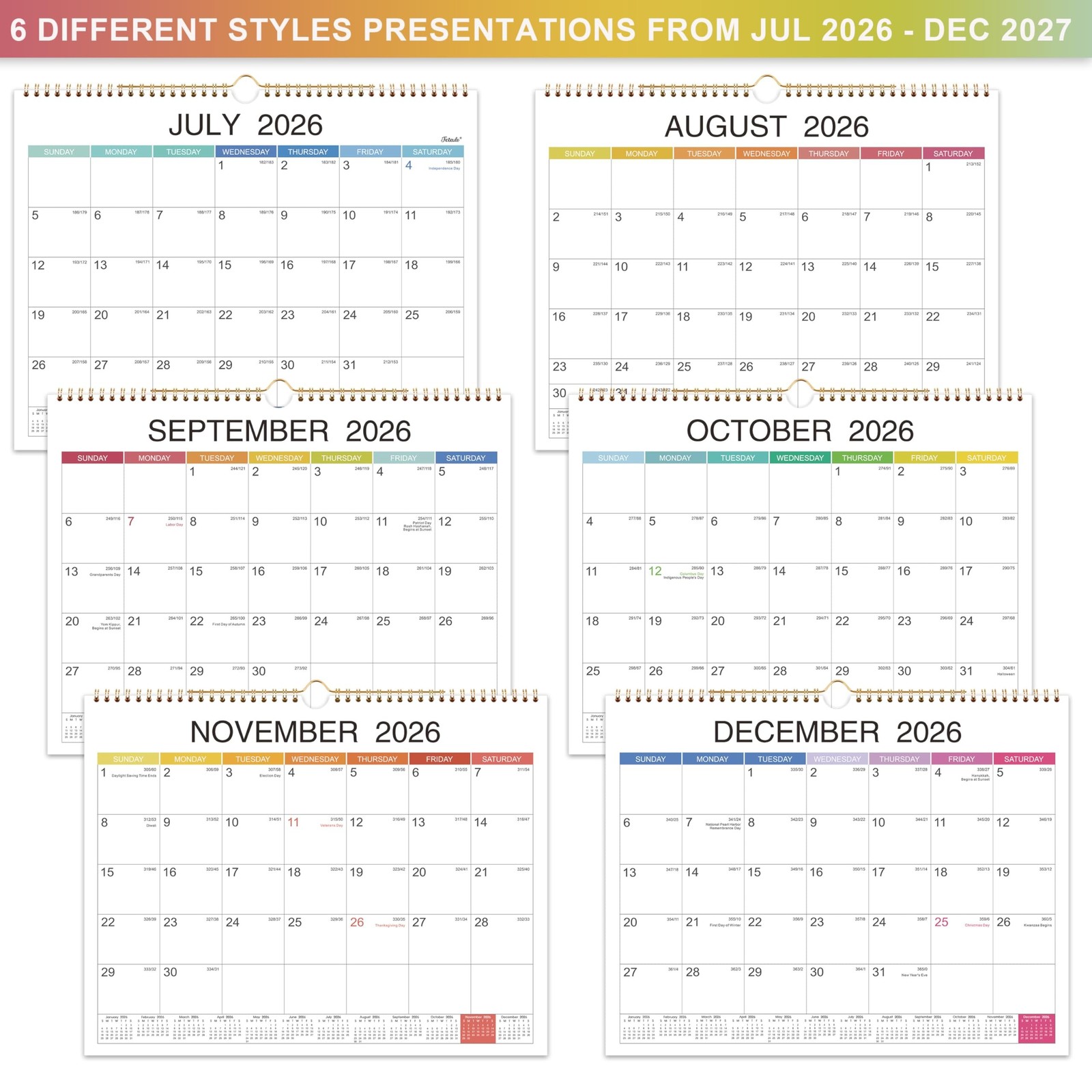 2026-2027 Wall Calendar – Jul 2026 – Dec 2027, 18 Monthly Hanging Calendar 20…