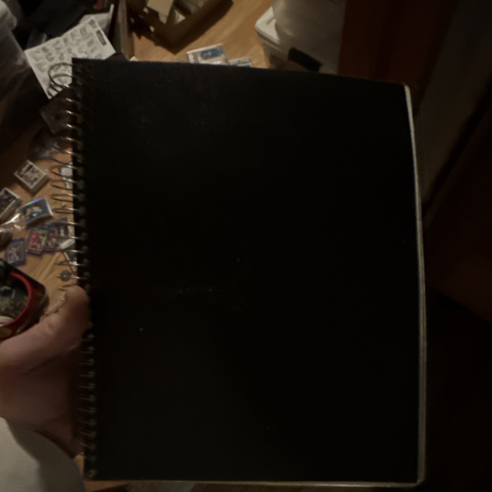 Spiral-Bound Planner Notebook, Black Cover, Paperboard, No Brand Shown