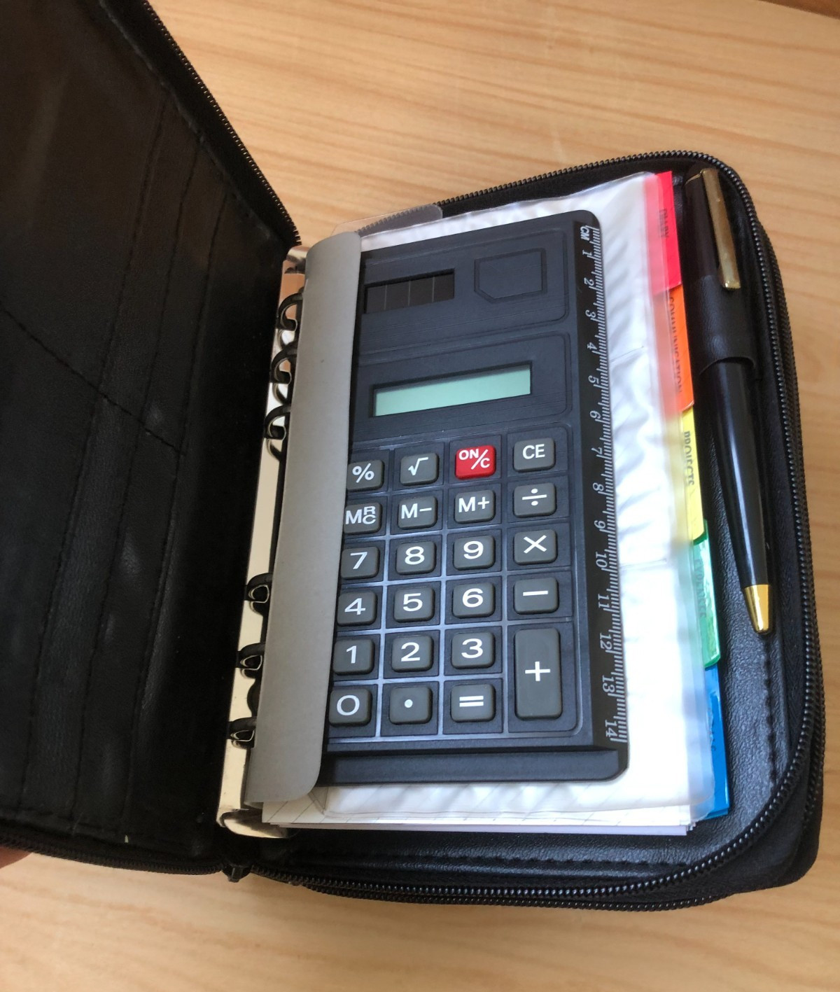Vintage 1990s Black Leather Personal Organizer Planner 6 Ring Zip Around 8″x5.5″