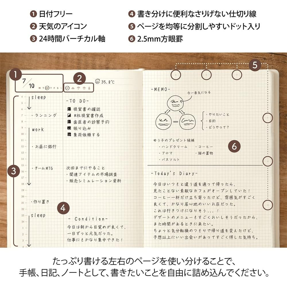 [US Tax Paid] MIDORI hibino Free Diary A6 2 Pages per Day Ivory 15395006 NEW