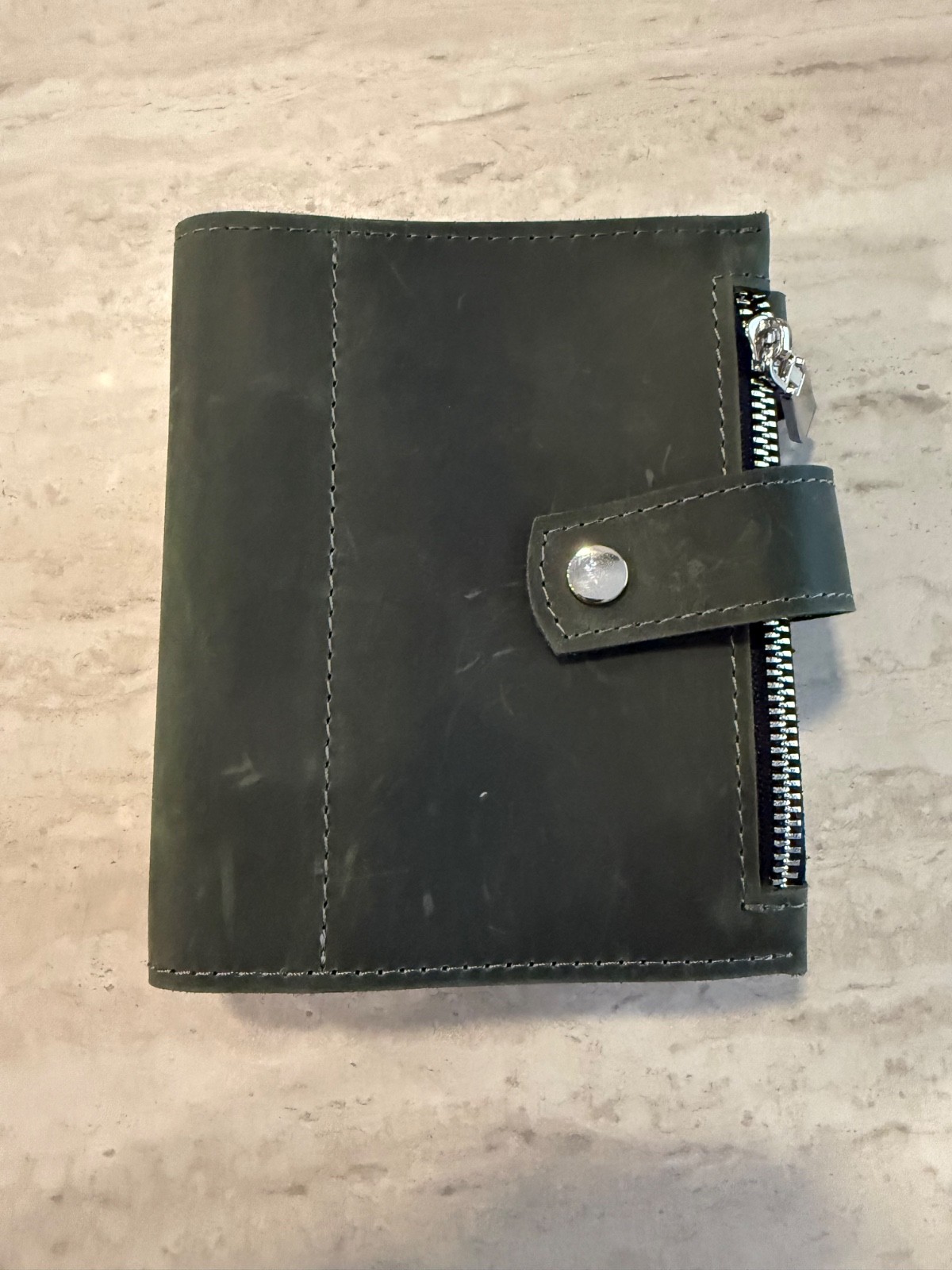 Genuine Leather Green A7 2-Ring Wallet/ Planner with 2026 Insert