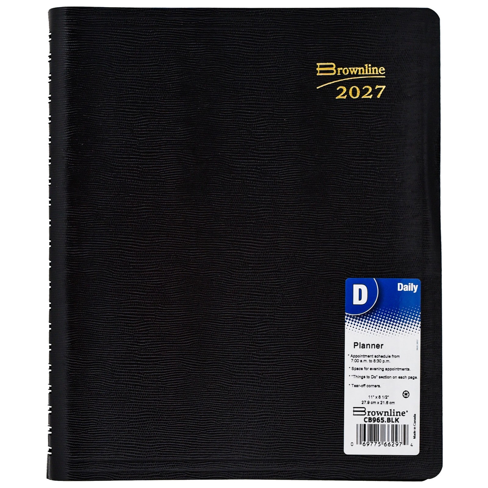 Brownline 2027 CB965.BLK Daily Planner Appointment Book, 8-1/2 x 11″