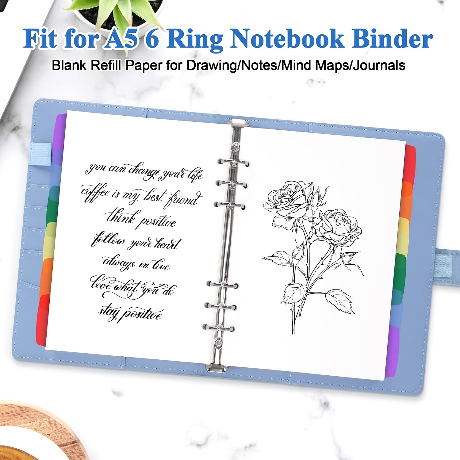 A5 Blank Refill Paper 6-Hole Planner Inserts for A5 6-Ring Binders, 135 Sheets P