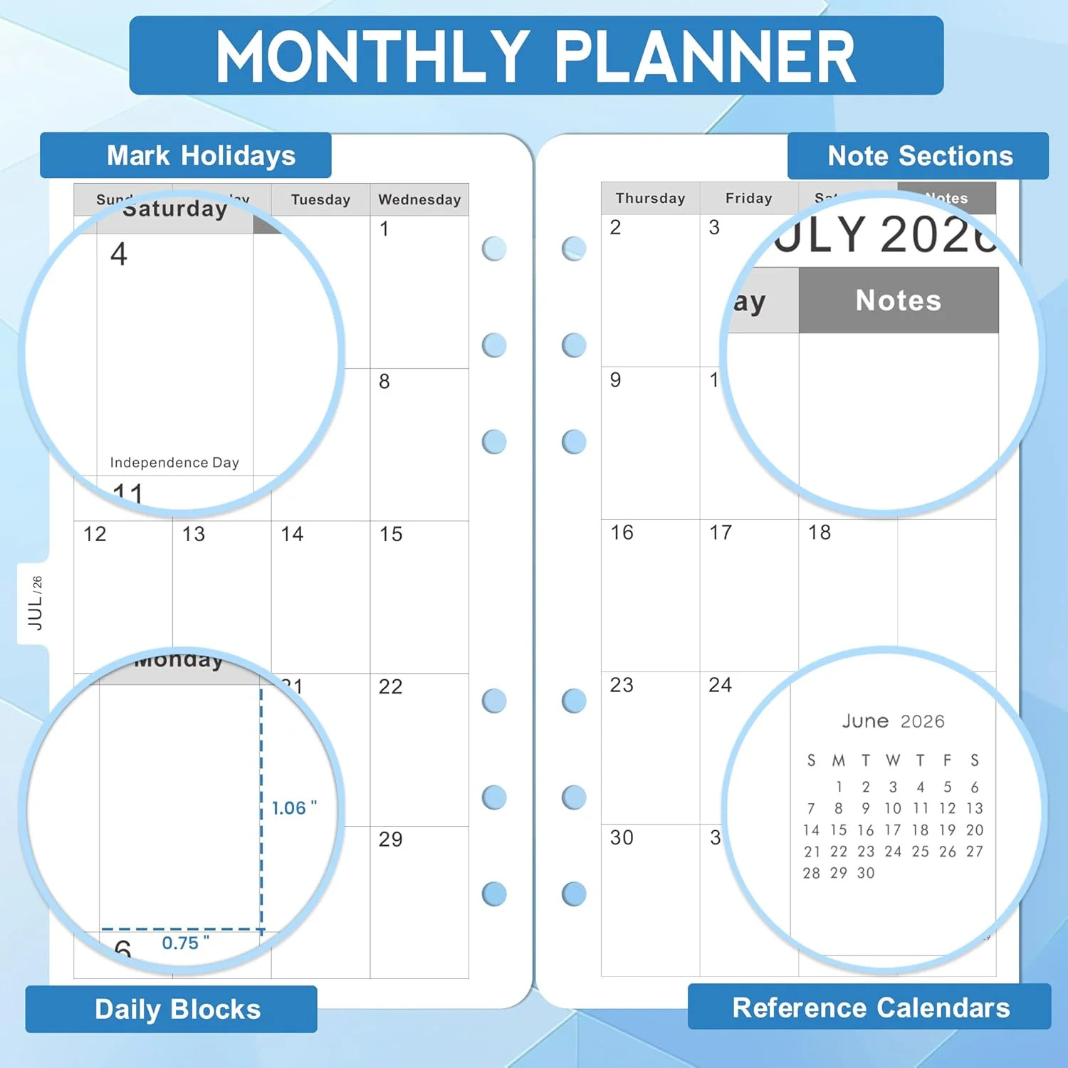 2026-2029 Planner Refills – A6 Planner Inserts with 6-Hole Punched, July 2026 –