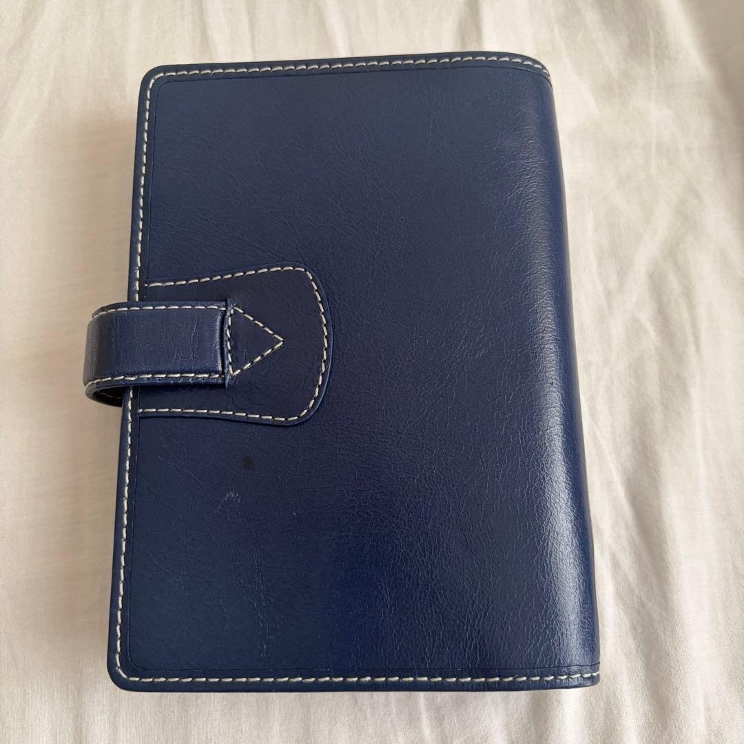 Filofax Malden Organizer Planner Navy Leather Bible Size Good Authentic