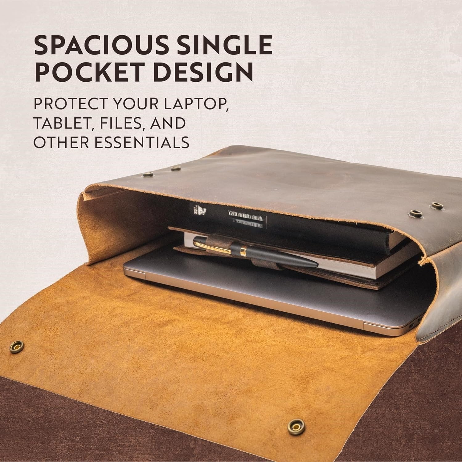 Spacious Leather File Organizer & Document Holder, A5 Binder, Laptop Sleeve for