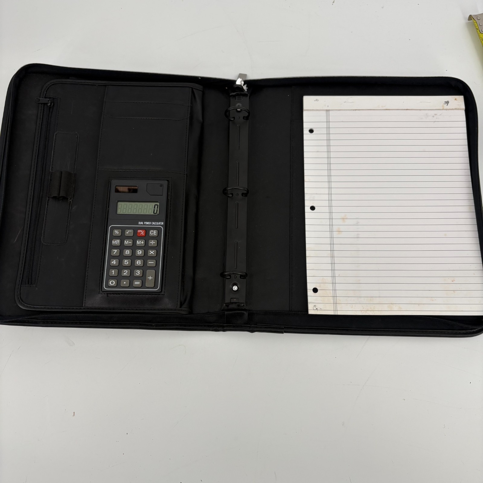 Portfolio Binder Notebook Cover Faux Leather Black Zippered Pen Loop w/Calculate