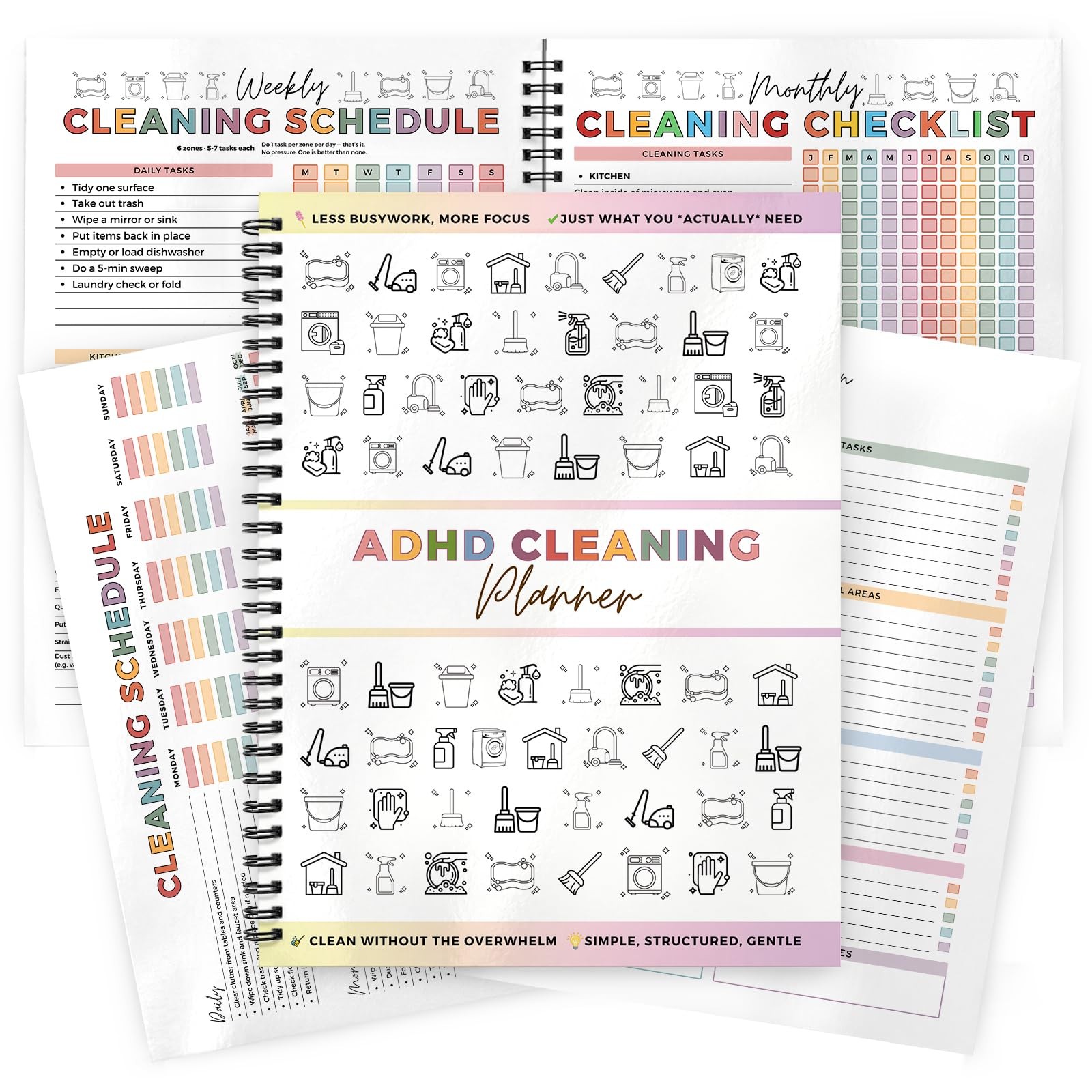 Adhd Cleaning Planner – Fully Reusable Planners With Laminated Pages, Cleaning
