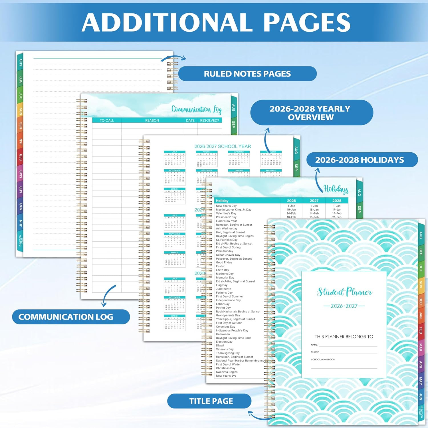 Student Planner 2026-2027 – Monthly and Weekly School Planner 2026-2027 with Col