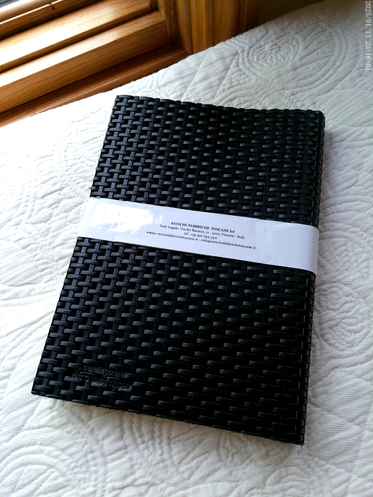 HANDMADE ITALY LEATHER LINED PAGES JOURNAL BLACK WOVEN OLD FACTORY TUSCANY NWT